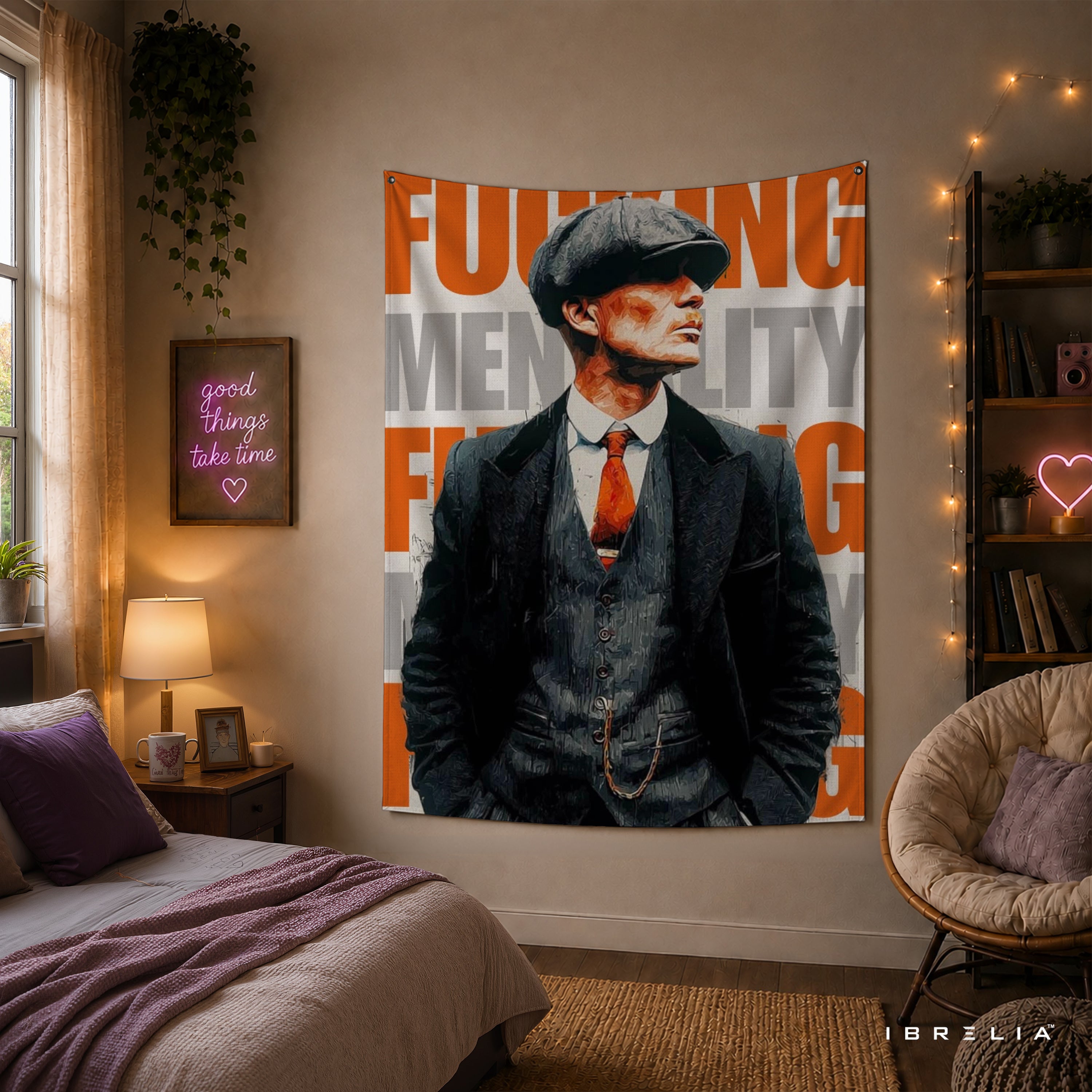 Thomas Shelby F*ing Mentality Peaky Blinders Wall Tapestry | Premium Heavyweight Jute Fabric Wall Hanging**