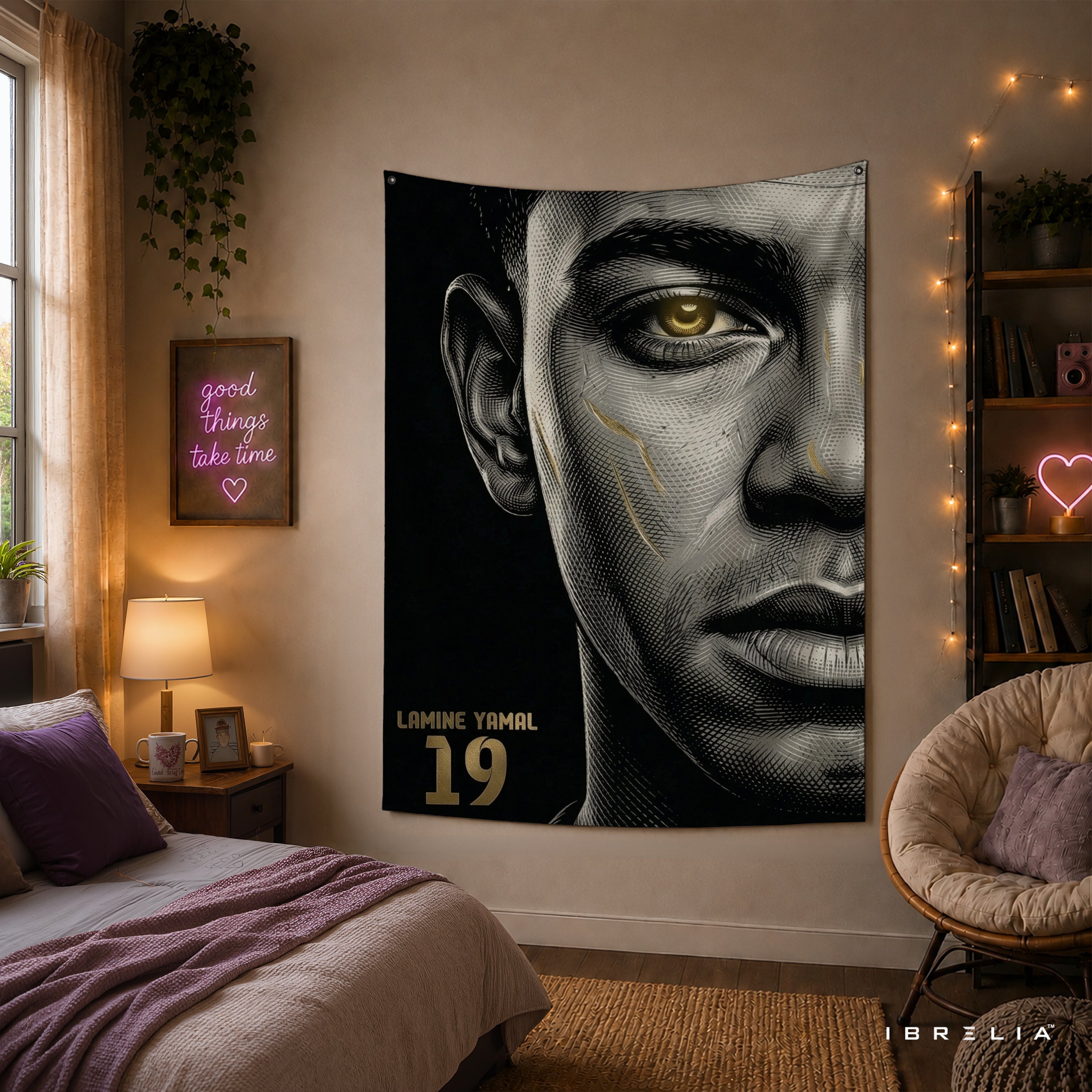Lamine Yamal Minimalist Portrait Wall Tapestry | Premium Heavyweight Jute Fabric Wall Hanging