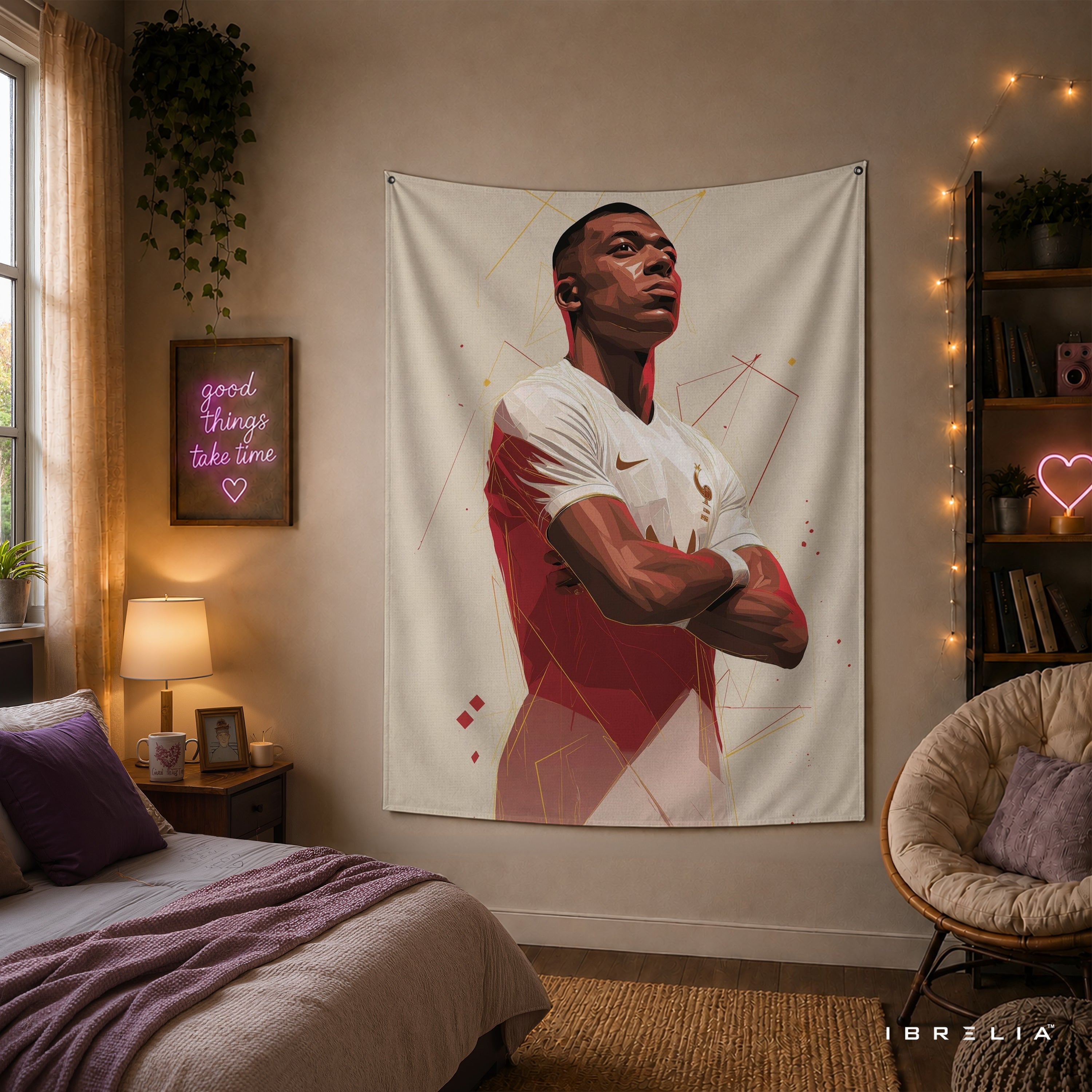 Kylian Mbappé Minimalist Portrait Wall Tapestry | Premium Heavyweight Jute Fabric Wall Hanging