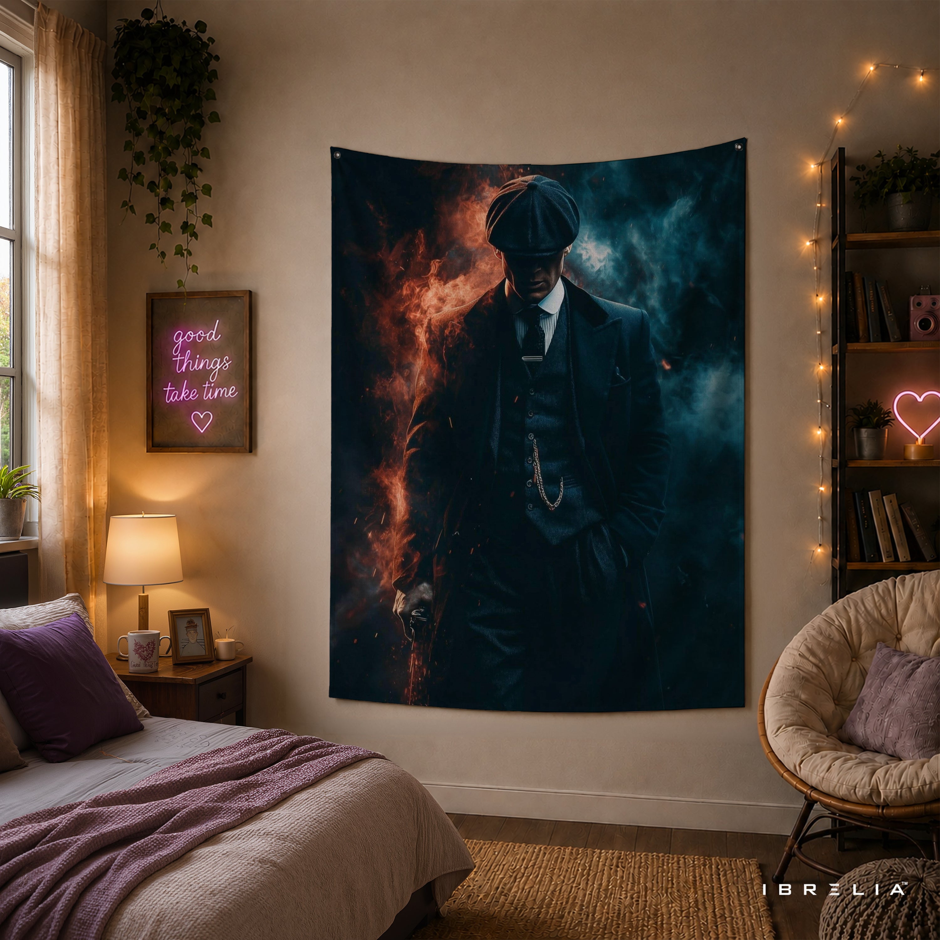 Thomas Shelby Fire & Smoke Wall Tapestry | Premium Heavyweight Jute Fabric Wall Hanging