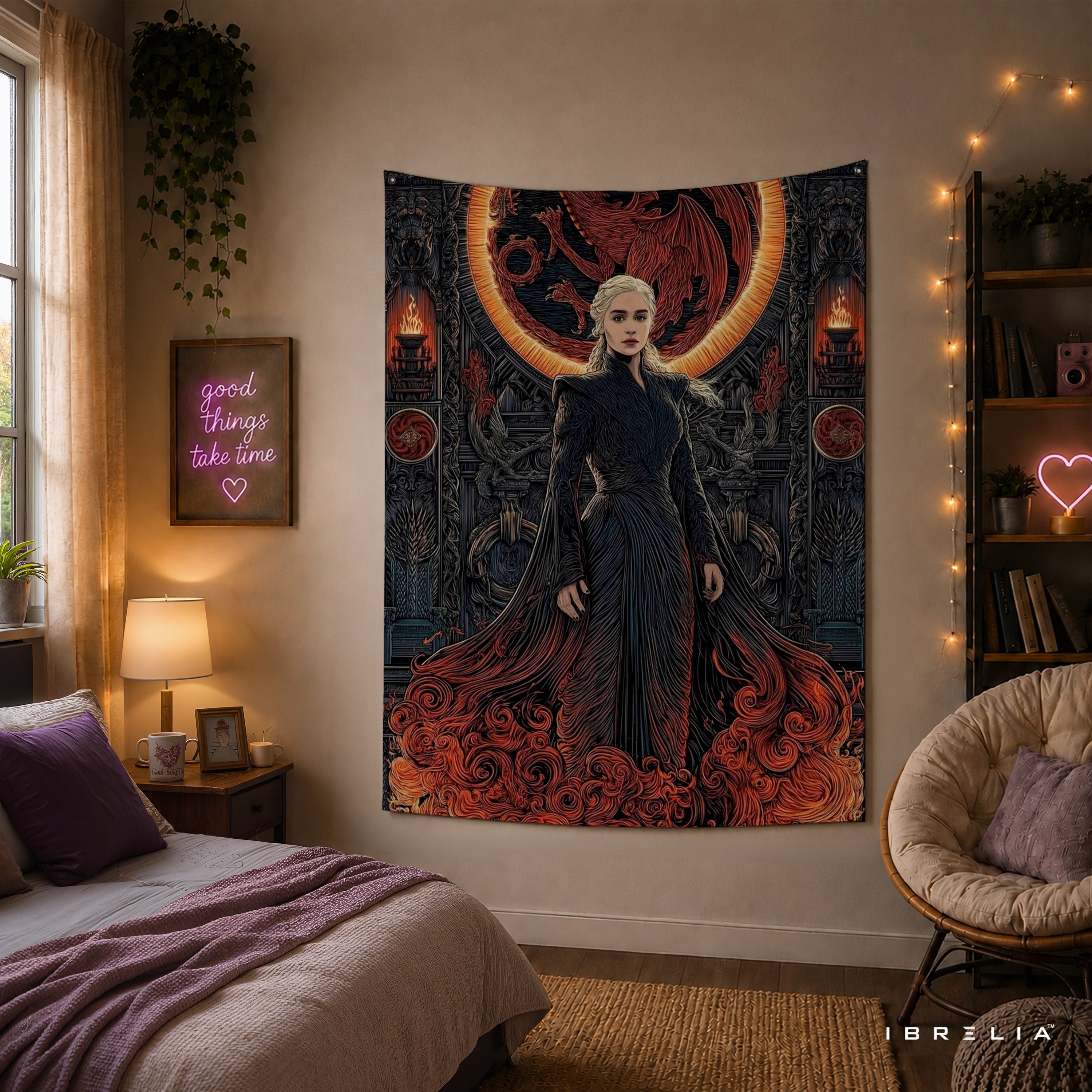 Daenerys Targaryen Game of Thrones Wall Tapestry | Premium Heavyweight Jute Fabric Wall Hanging