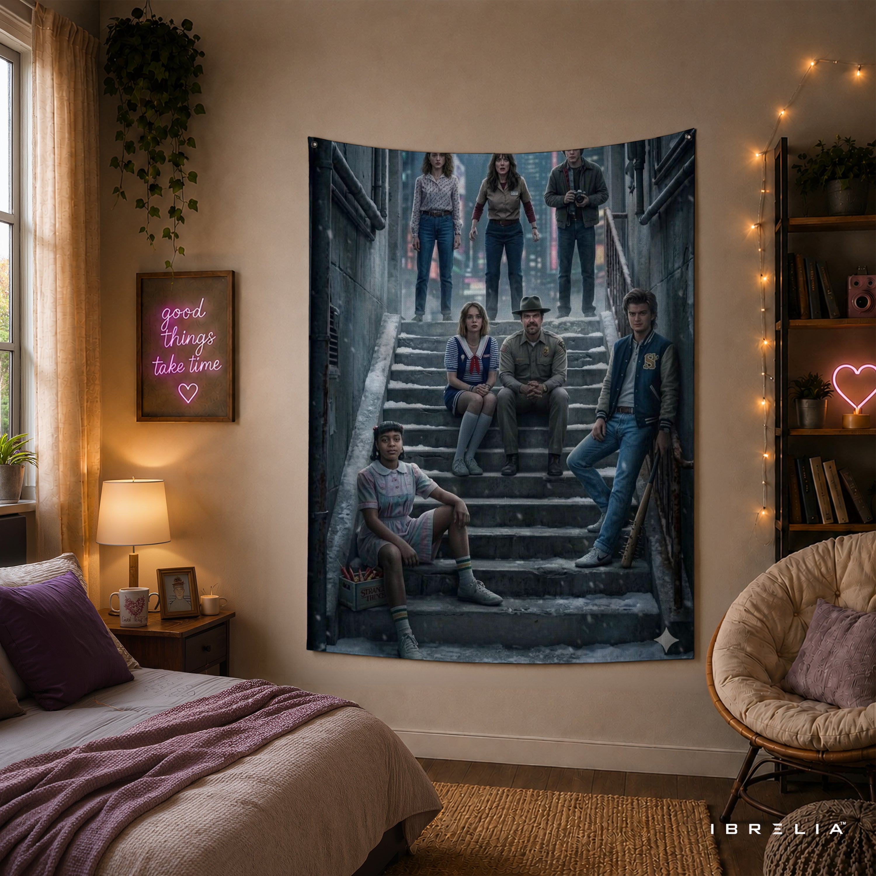 Stranger Things Ensemble Cast Wall Tapestry – Hawkins Adventure Wall Hanging