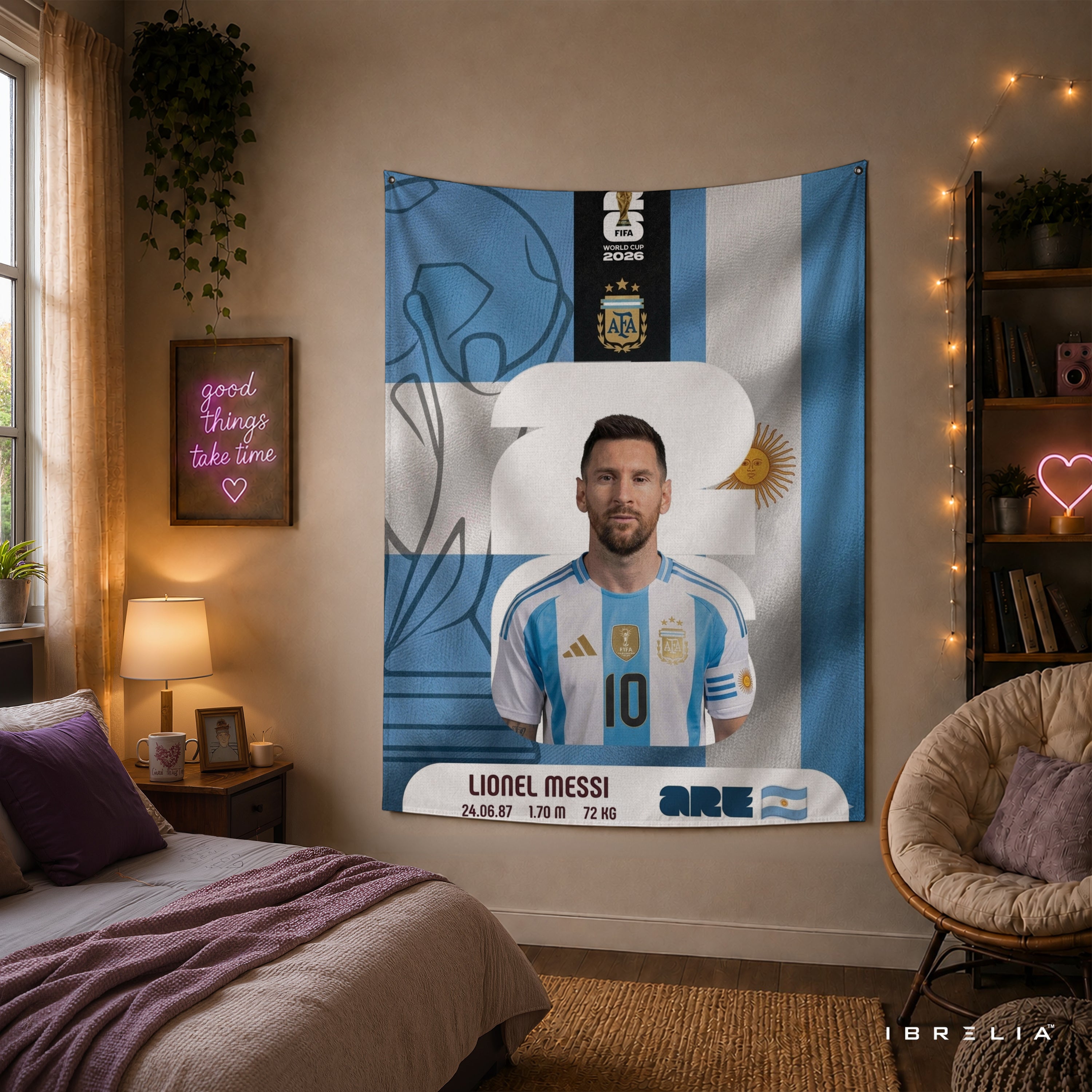 Lionel Messi Argentina World Cup 2026 Wall Tapestry | Premium Heavyweight Jute Fabric Wall Hanging