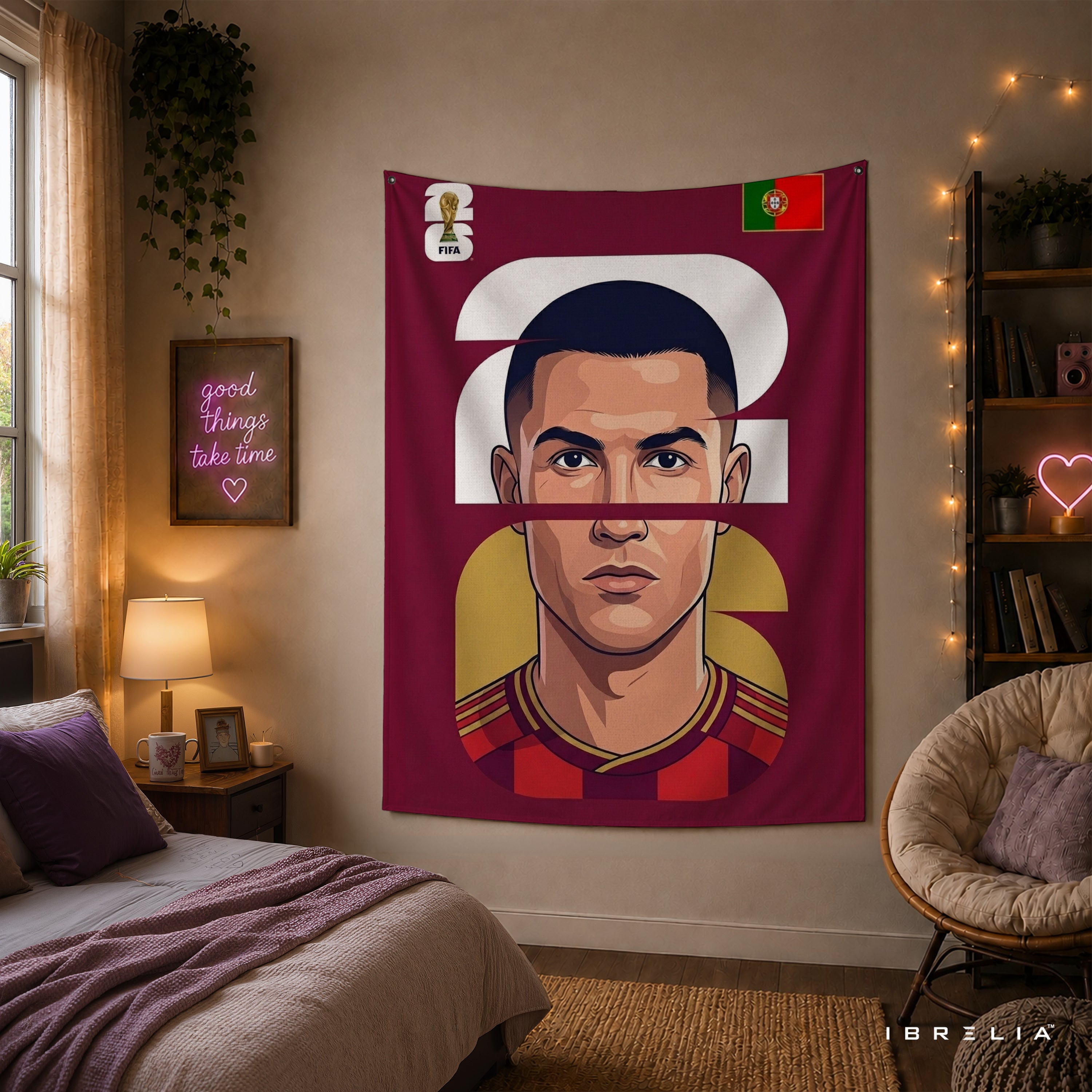 Cristiano Ronaldo Portugal Minimal Portrait Wall Tapestry | Premium Heavyweight Jute Fabric Wall Hanging