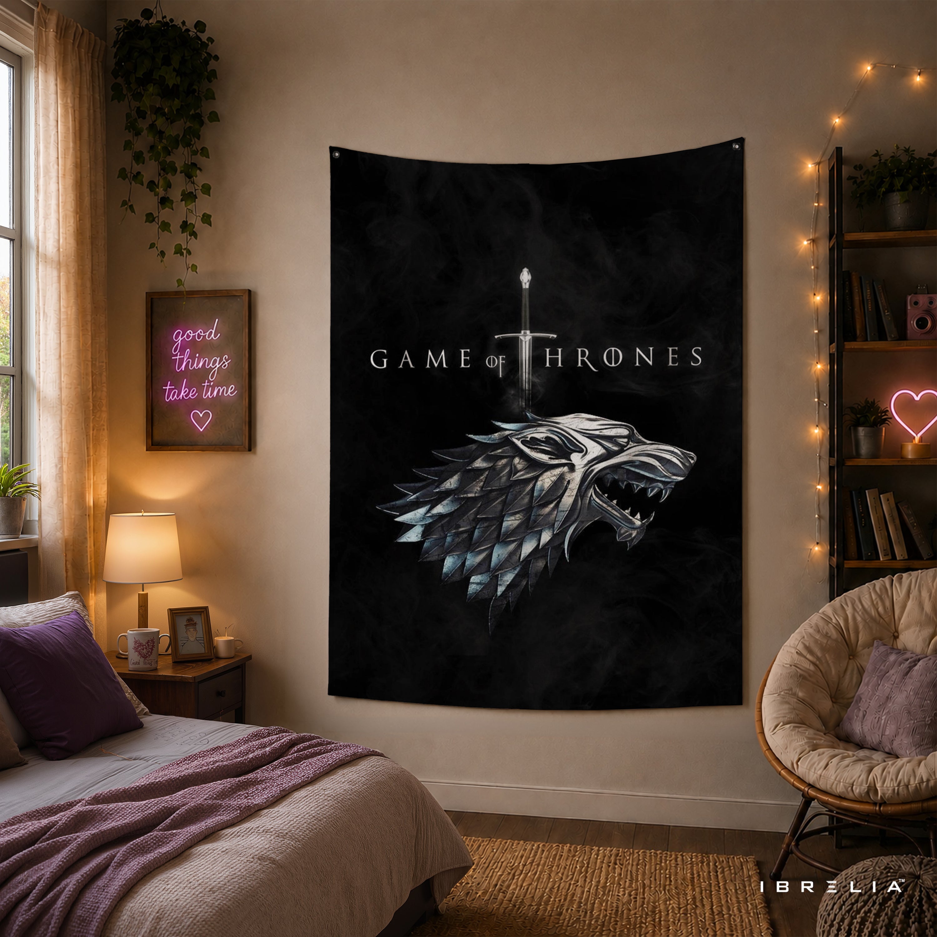 House Stark Sigil Game of Thrones Wall Tapestry | Premium Heavyweight Jute Fabric Wall Hanging