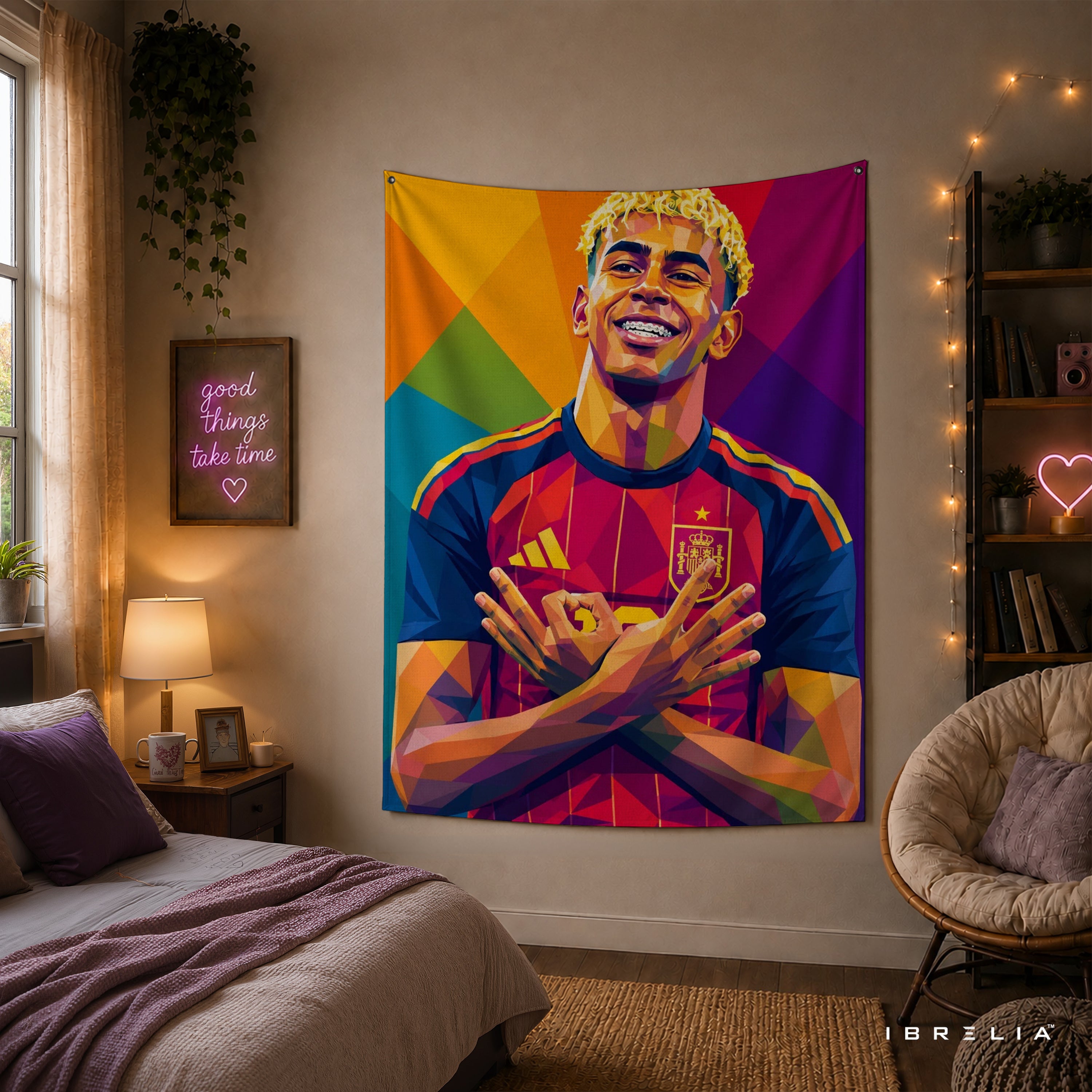 Lamine Yamal Spain Geometric Art Wall Tapestry | Premium Heavyweight Jute Fabric Wall Hanging