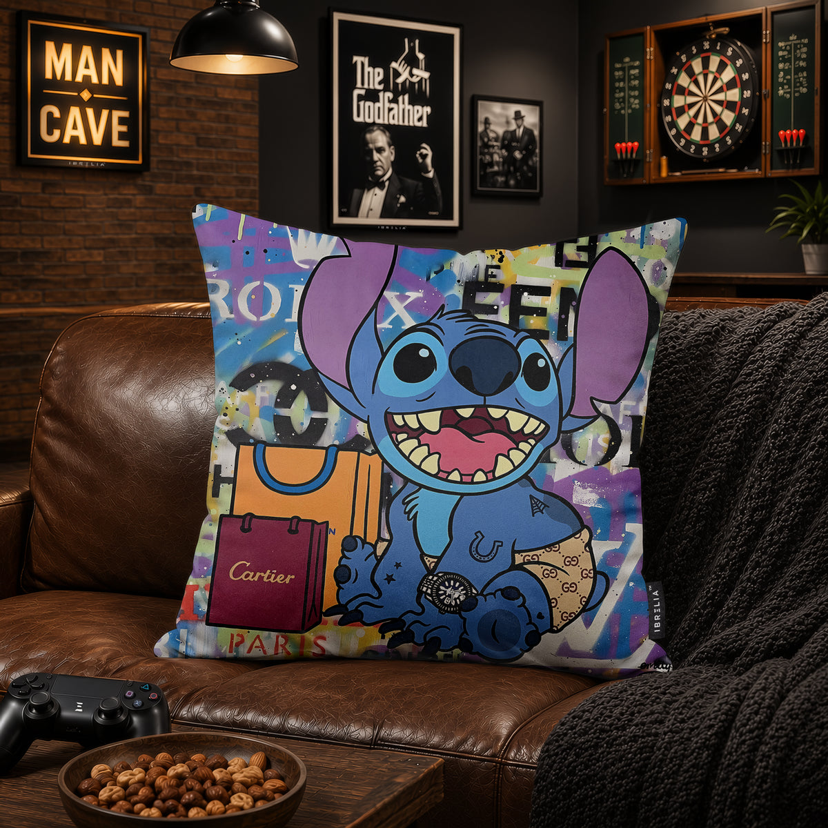 Stitch Luxury Shopping Pop Art Cushion | Premium Velvet Suede | Double-Sided Print