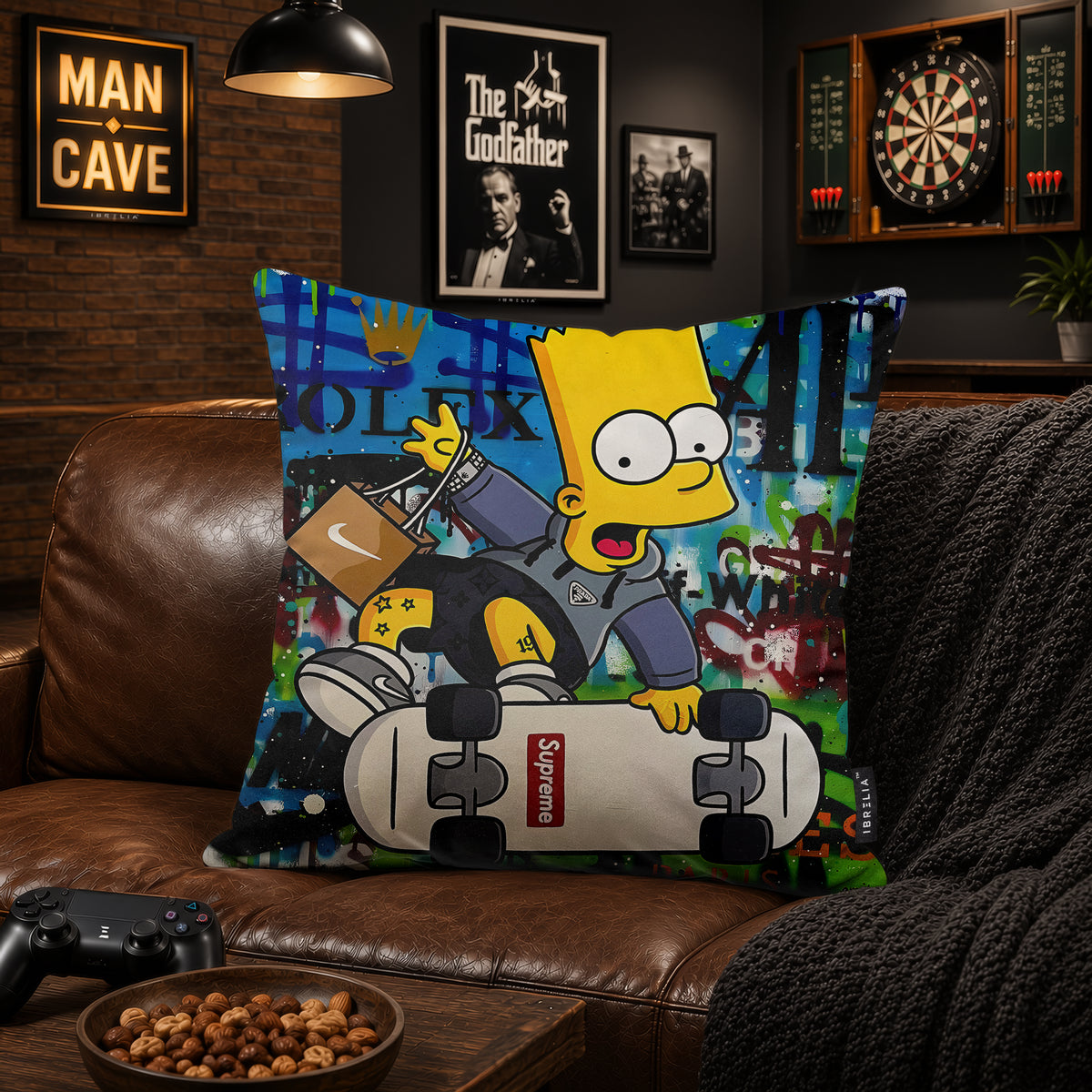 Bart Simpson Skateboard Pop Art Cushion | Premium Velvet Suede | Double-Sided Print