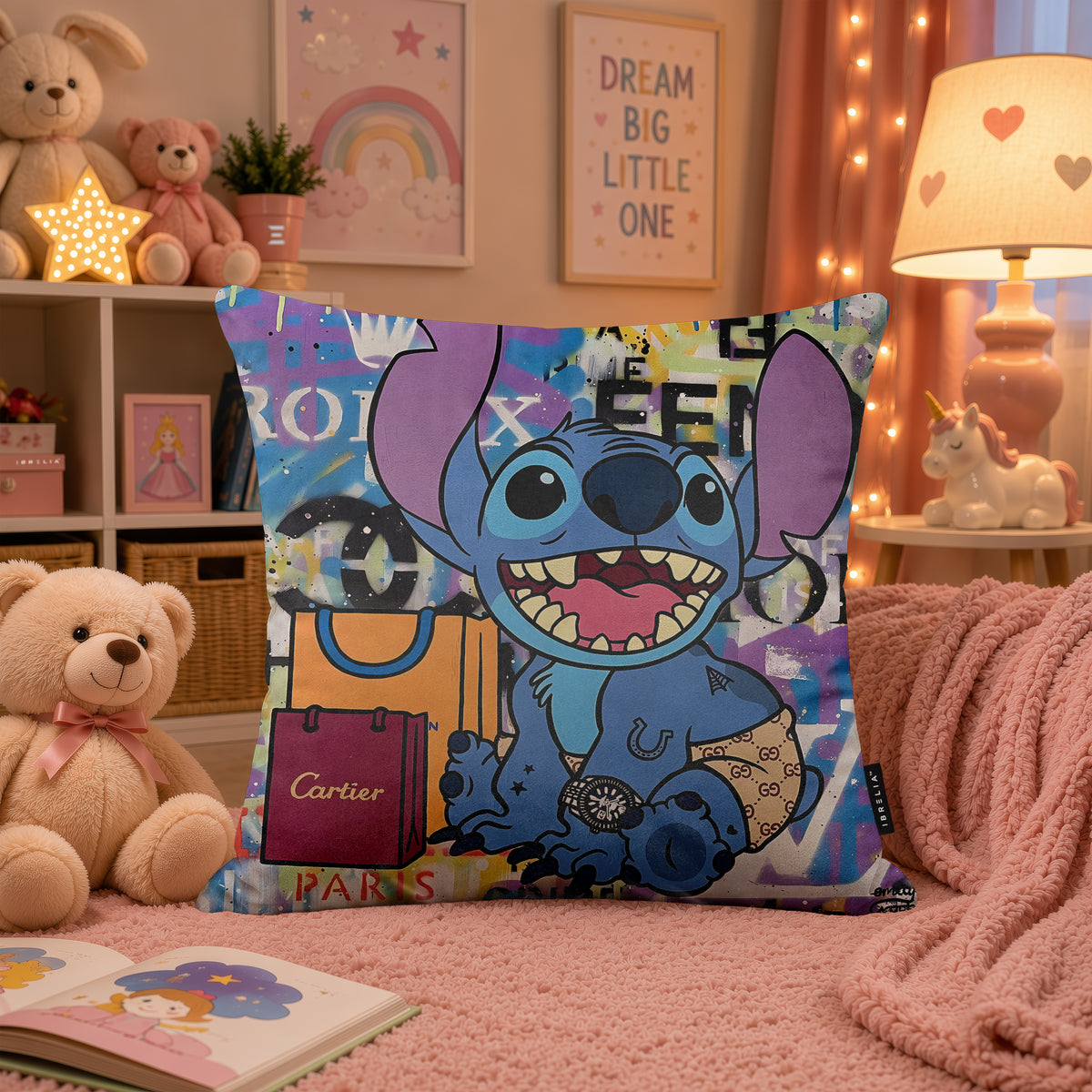 Stitch Luxury Shopping Pop Art Cushion | Premium Velvet Suede | Double-Sided Print