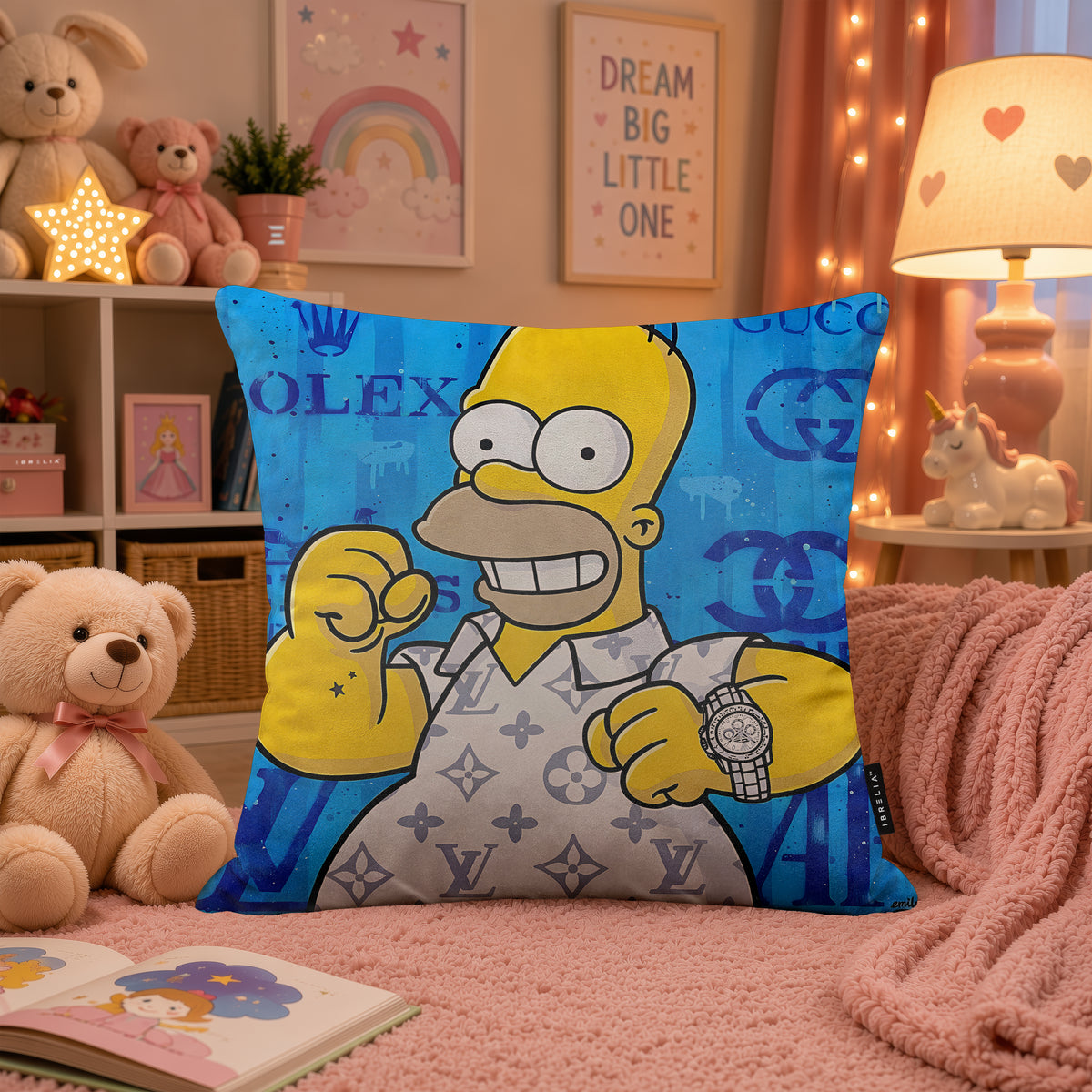 Homer Simpson Luxury Fashion Pop Art Cushion | Premium Velvet Suede | Double-Sided Print