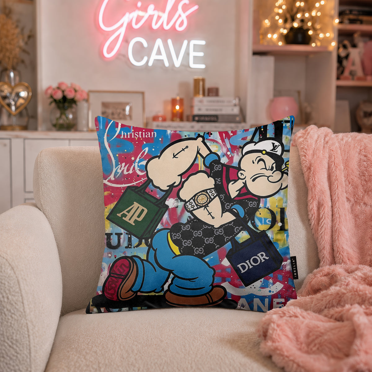 Popeye Luxury Shopping Pop Art Cushion | Premium Velvet Suede | Double-Sided Print
