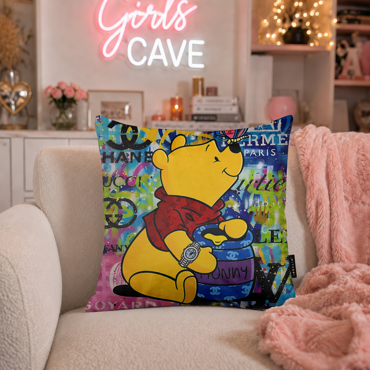 Winnie the Pooh Luxury Honey Pop Art Cushion | Premium Velvet Suede | Double-Sided Print