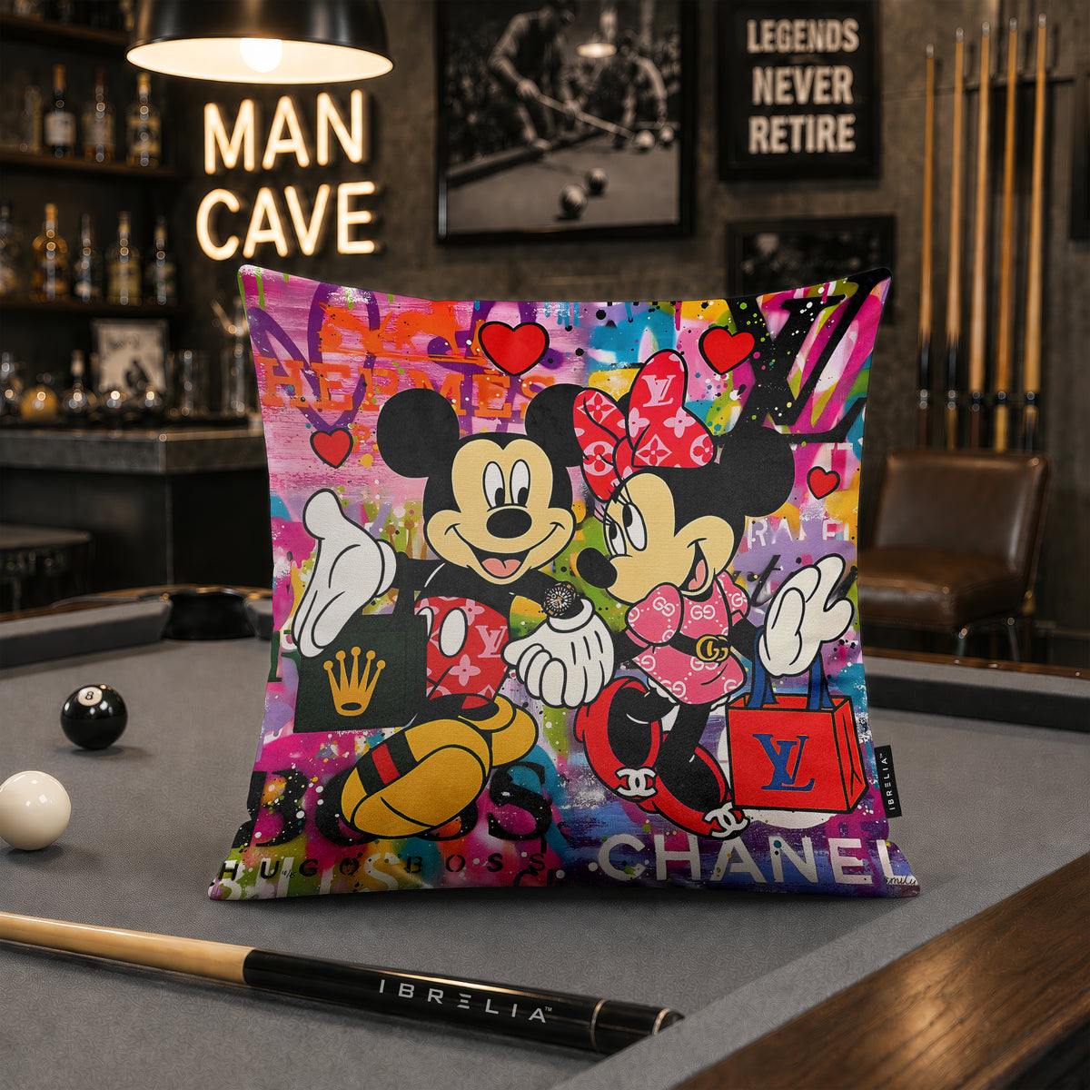 Mickey & Minnie Luxury Love Pop Art Cushion | Premium Velvet Suede | Double-Sided Print