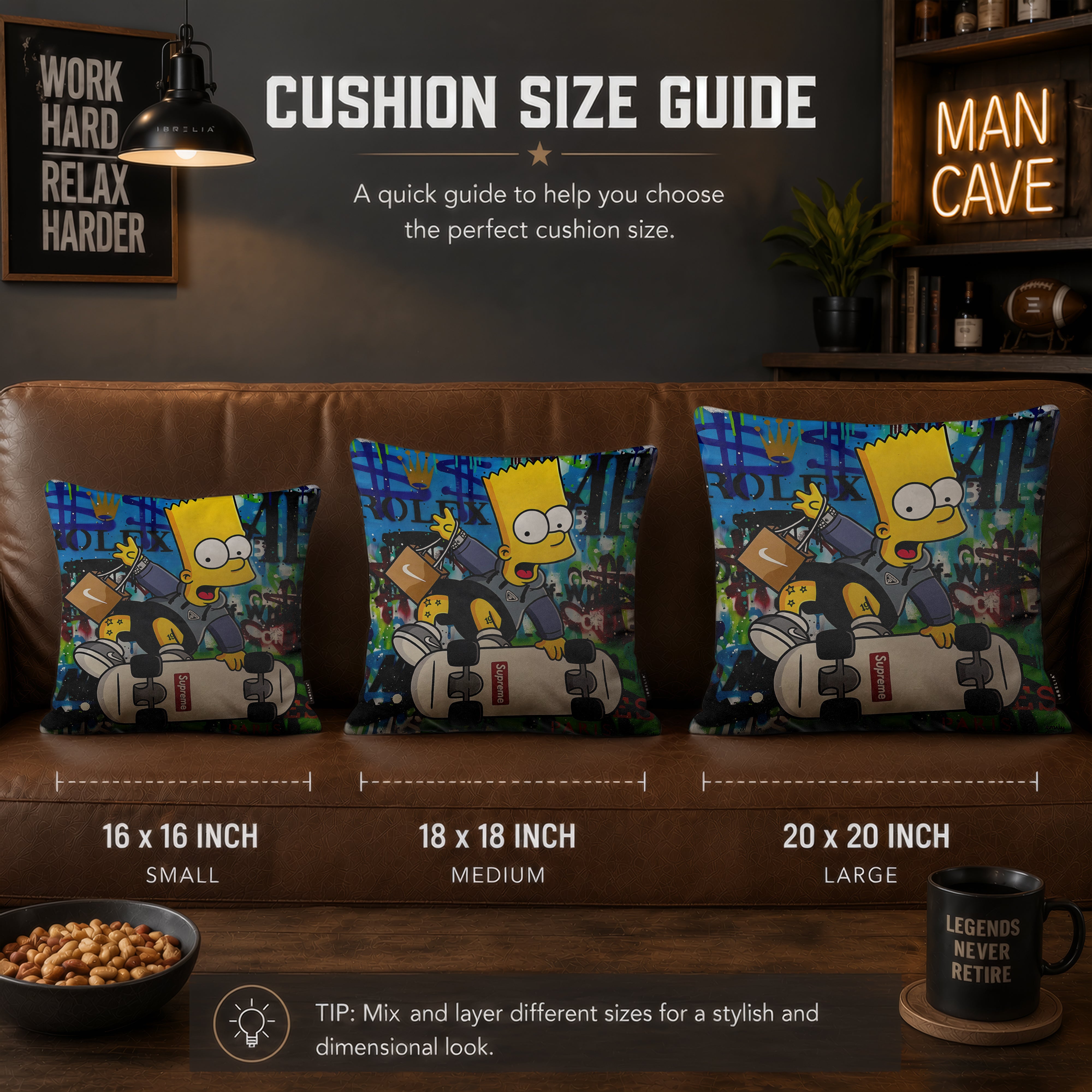 Bart Simpson Skateboard Pop Art Cushion | Premium Velvet Suede | Double-Sided Print