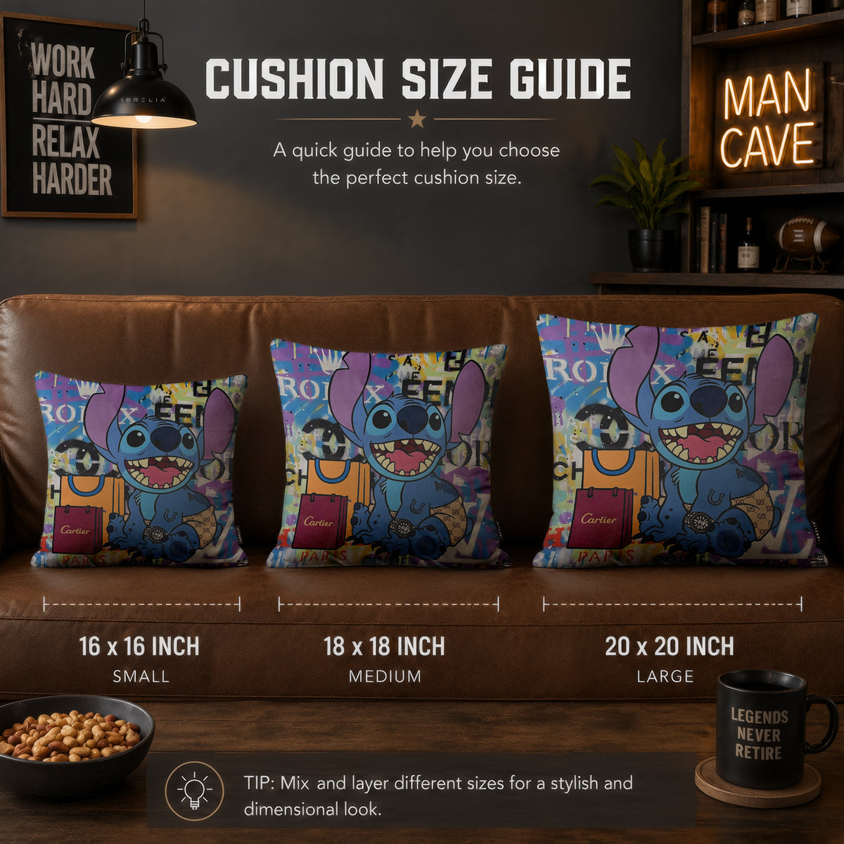 Stitch Luxury Shopping Pop Art Cushion | Premium Velvet Suede | Double-Sided Print