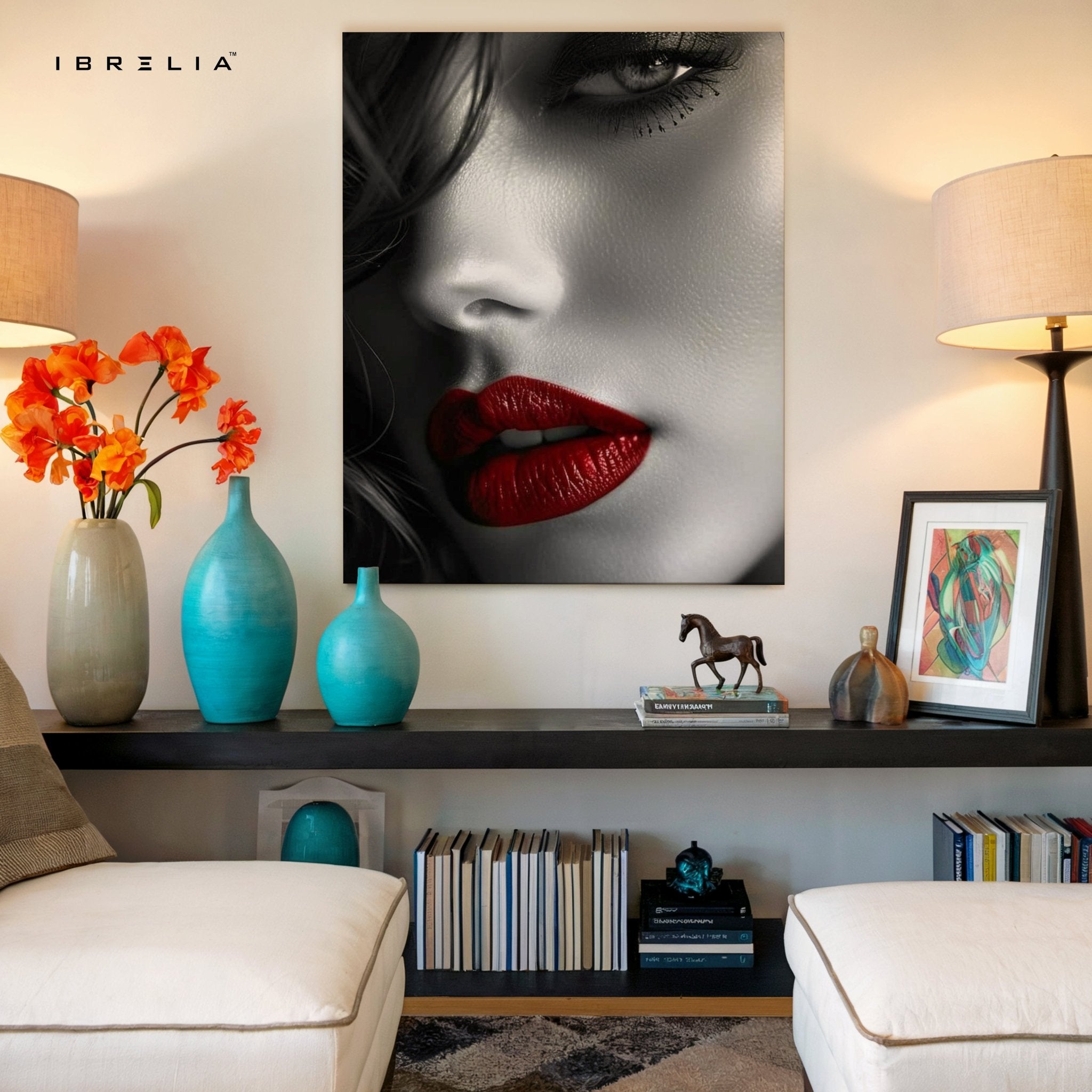 Red Lips Noir Wall Frame | 4K Ultra Wrap Frame Wall Art in Pakistan | IBRELIA™ - IBRELIA