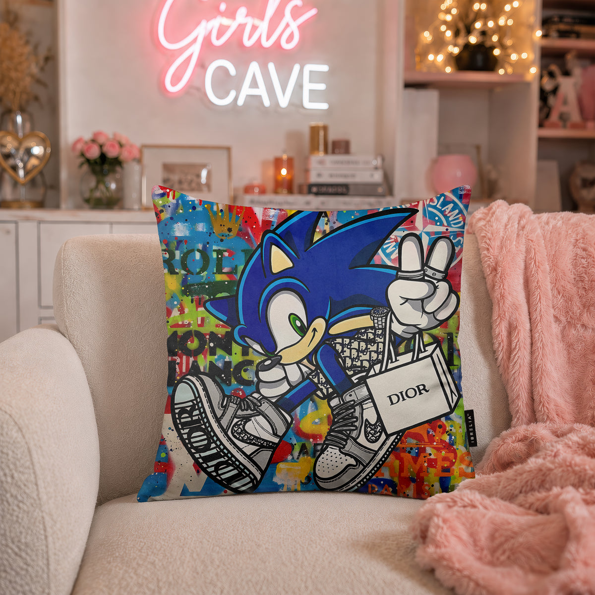 Sonic Luxury Streetwear Pop Art Cushion | Premium Velvet Suede | Double-Sided Print