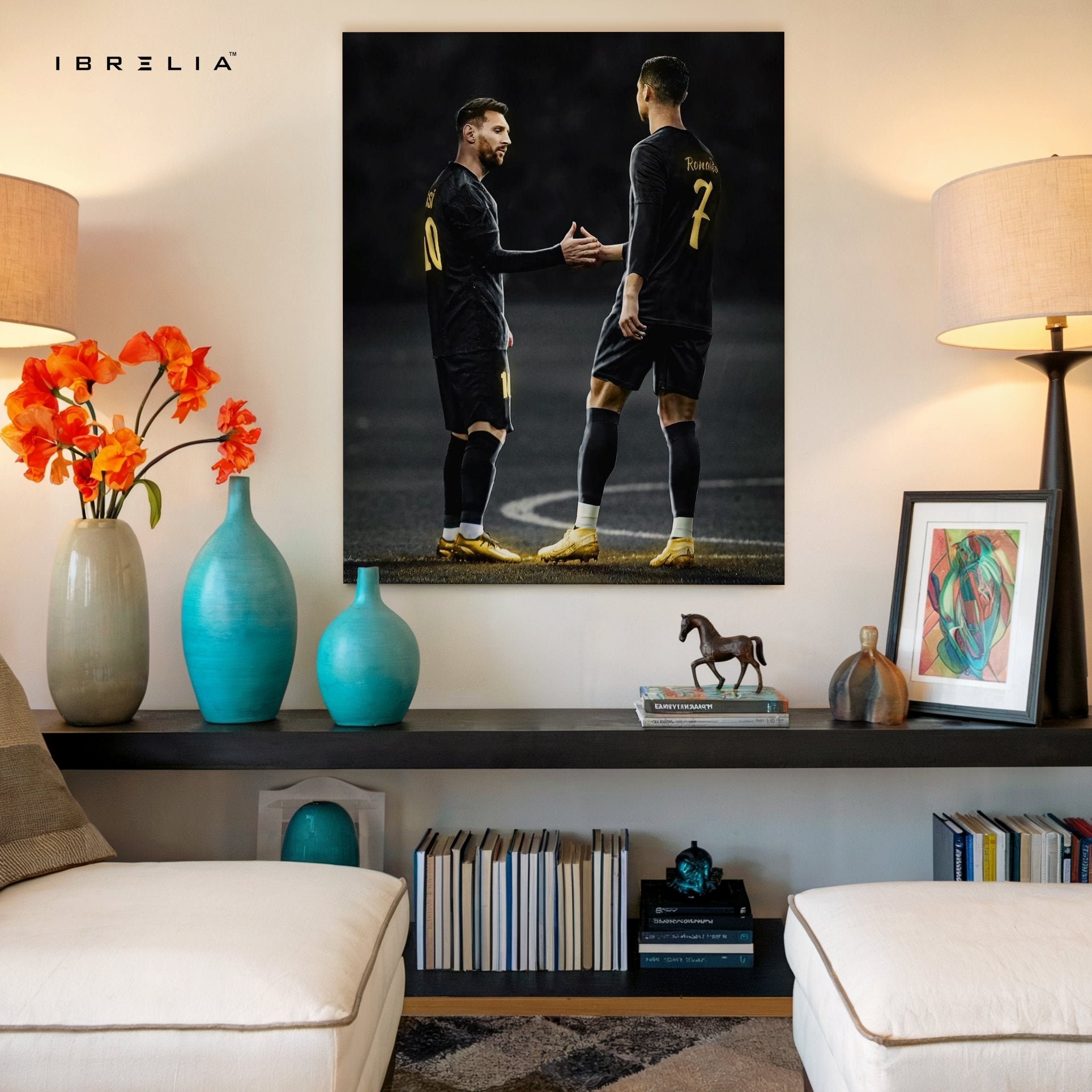 Messi × Ronaldo Handshake Wall Frame | 4K Ultra Wrap Frame Wall Art in Pakistan | IBRELIA™ - IBRELIA
