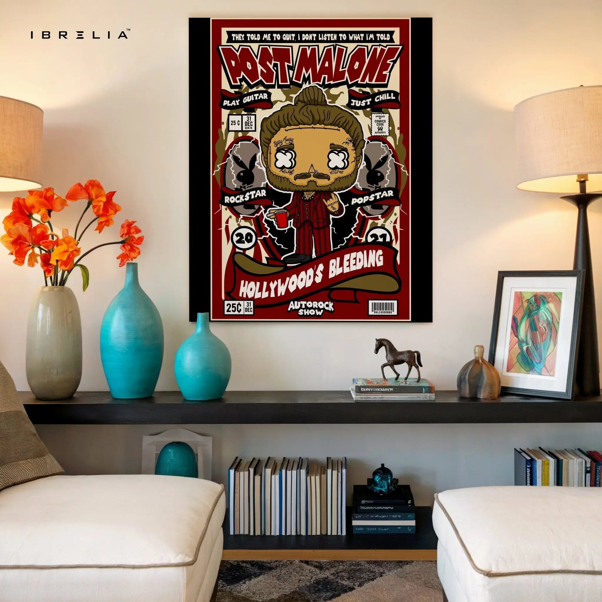 Post Malone “Hollywood’s Bleeding” Pop Art Comic Edition – 4K Ultra Wrap Frame Wall Art in Pakistan | IBRELIA™ - IBRELIA