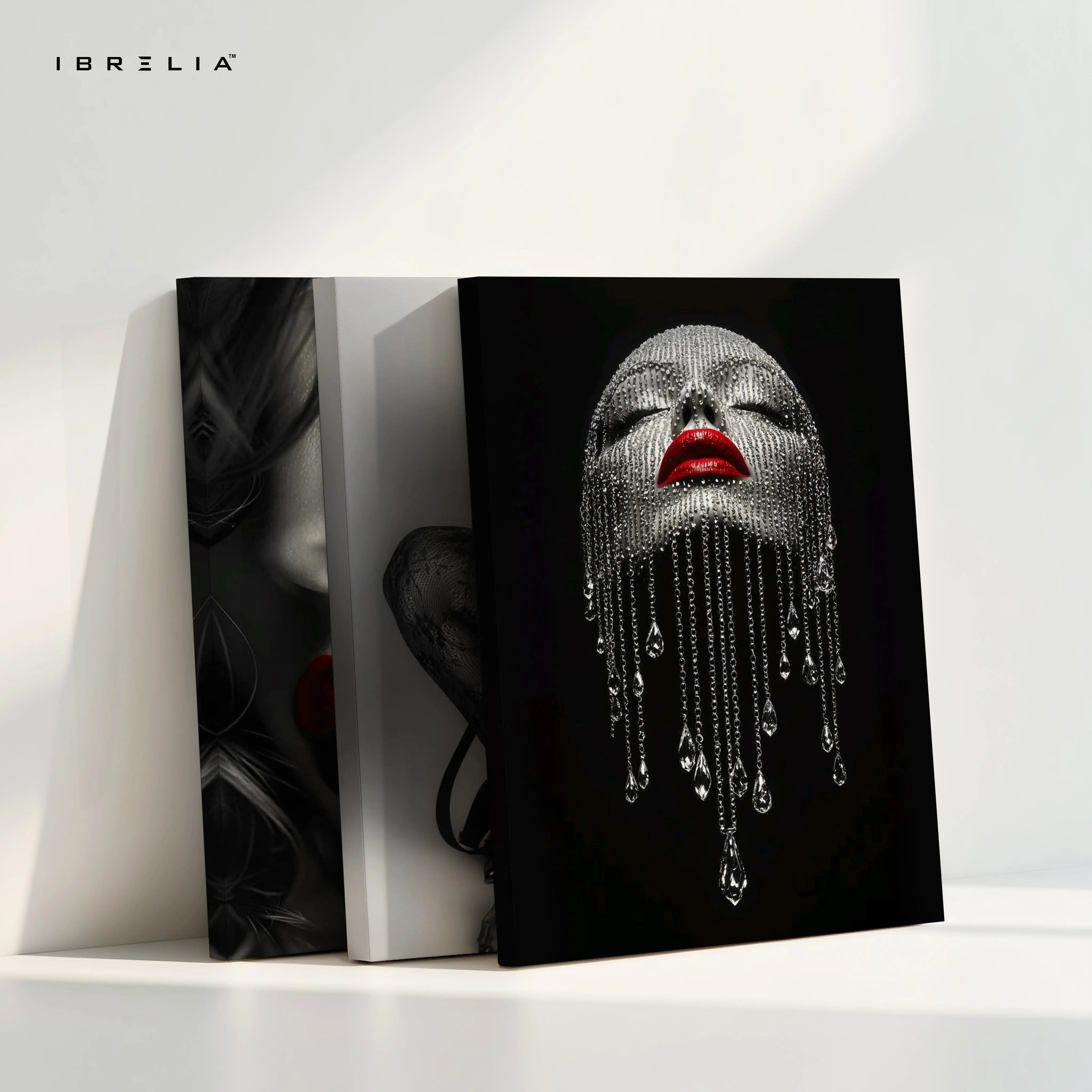 Red Lips Noir Luxury 3 Panel 4K Ultra HD Wall Art in Pakistan | IBRELIA™ IBRELIA