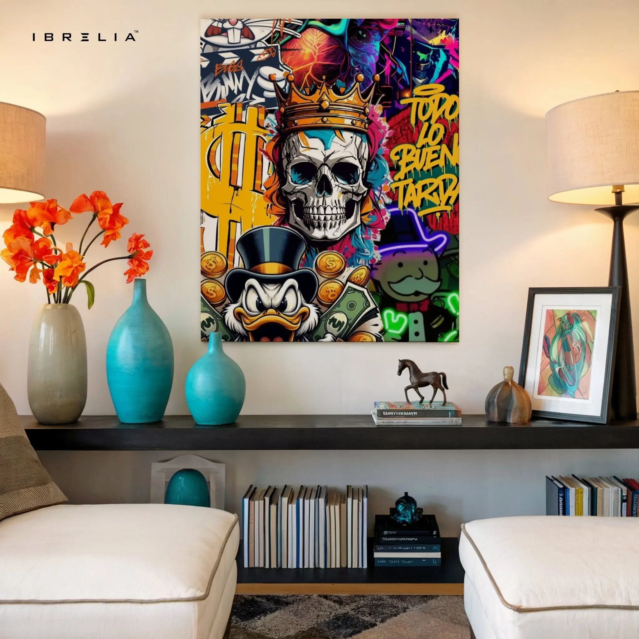 Crowned Skull Money Graffiti Wall Frame | 4K Ultra Wrap Frame Wall Art in Pakistan | IBRELIA™ - IBRELIA