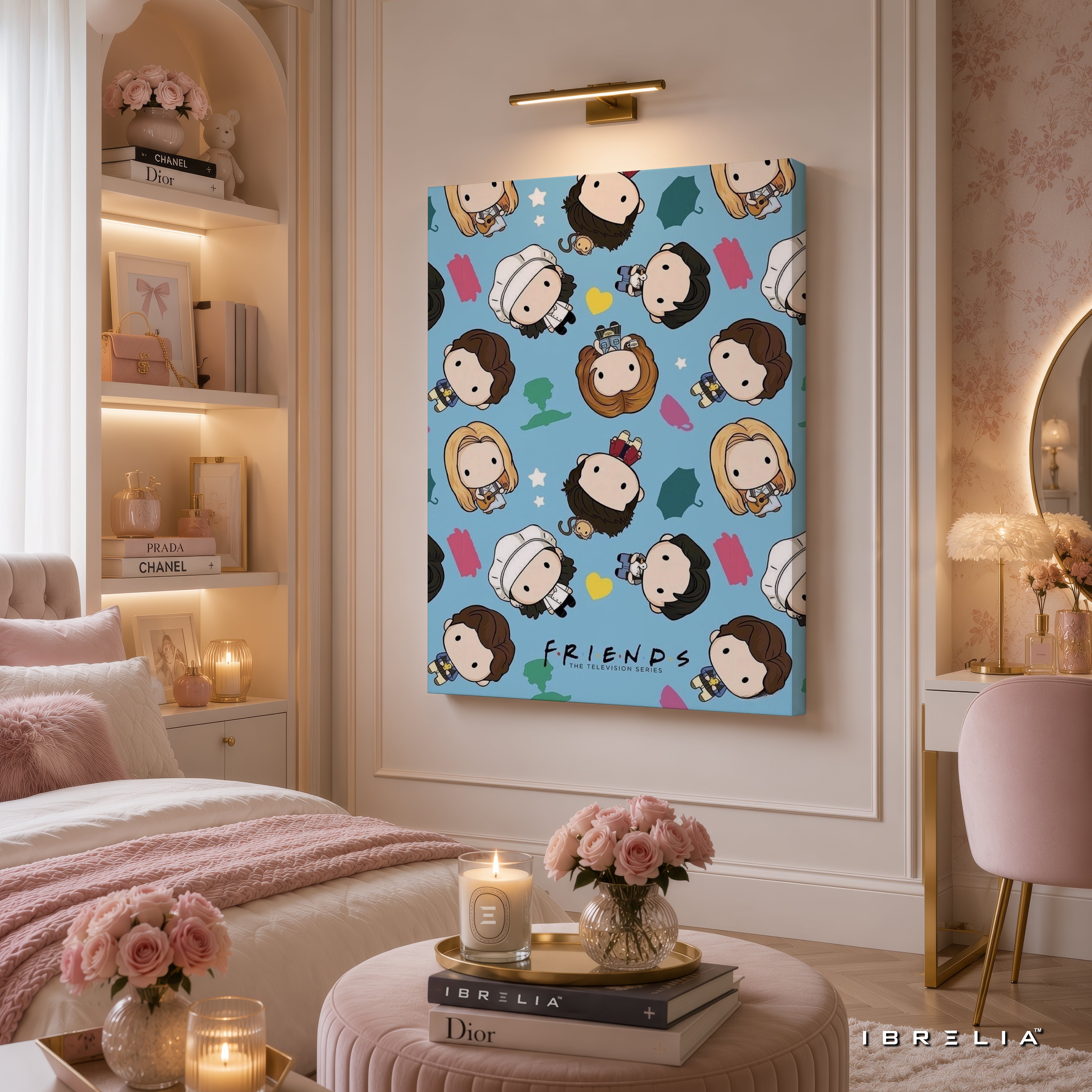 Friends Chibi Characters Canvas Wall Art – Cute Friends Cartoon Canvas Print | Kawaii TV Show Wall Decor | IBRELIA™