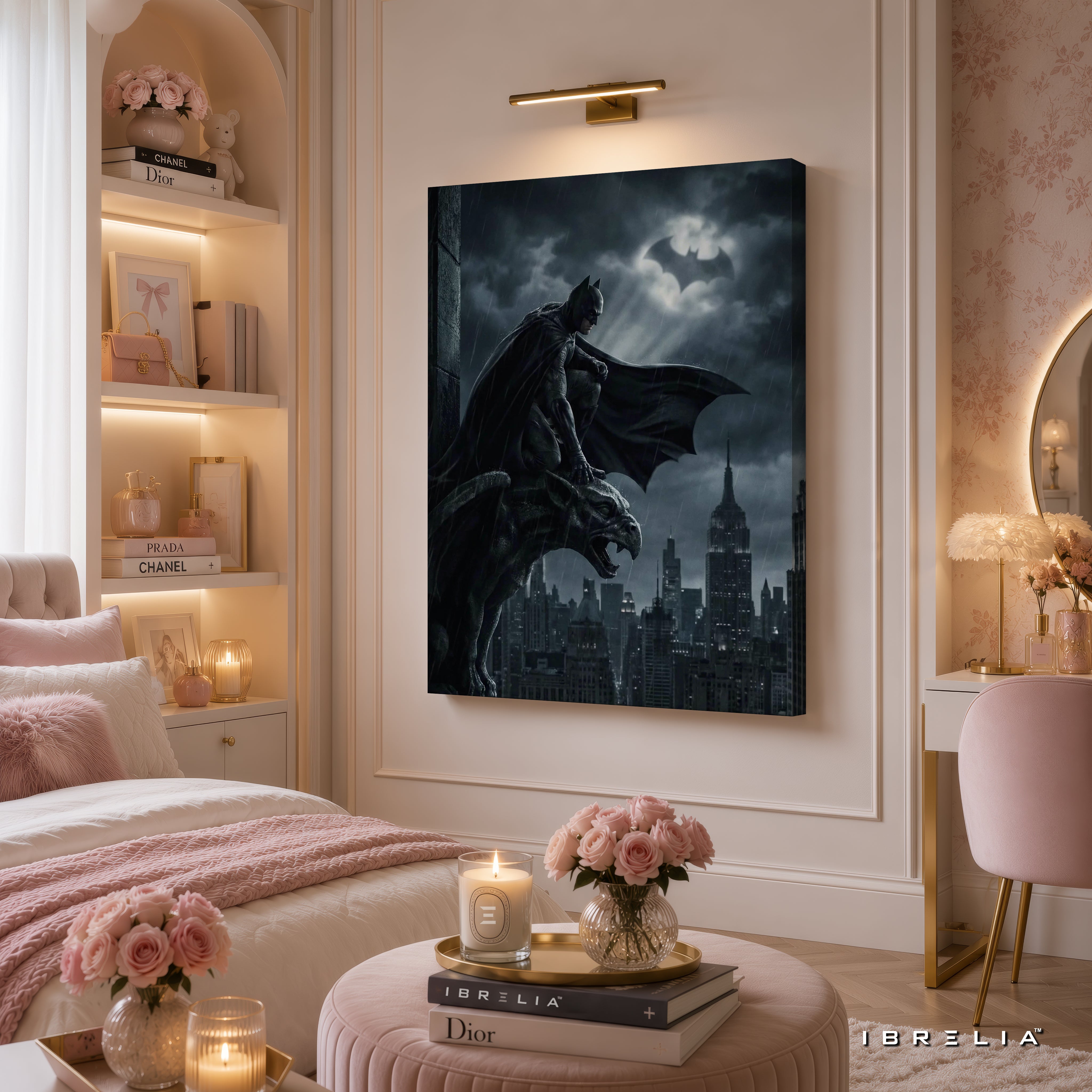 The Dark Knight Batman Gotham City Wall Art – Moonlight Vigil Premium Wrapped MDF Wall Decor | IBRELIA™