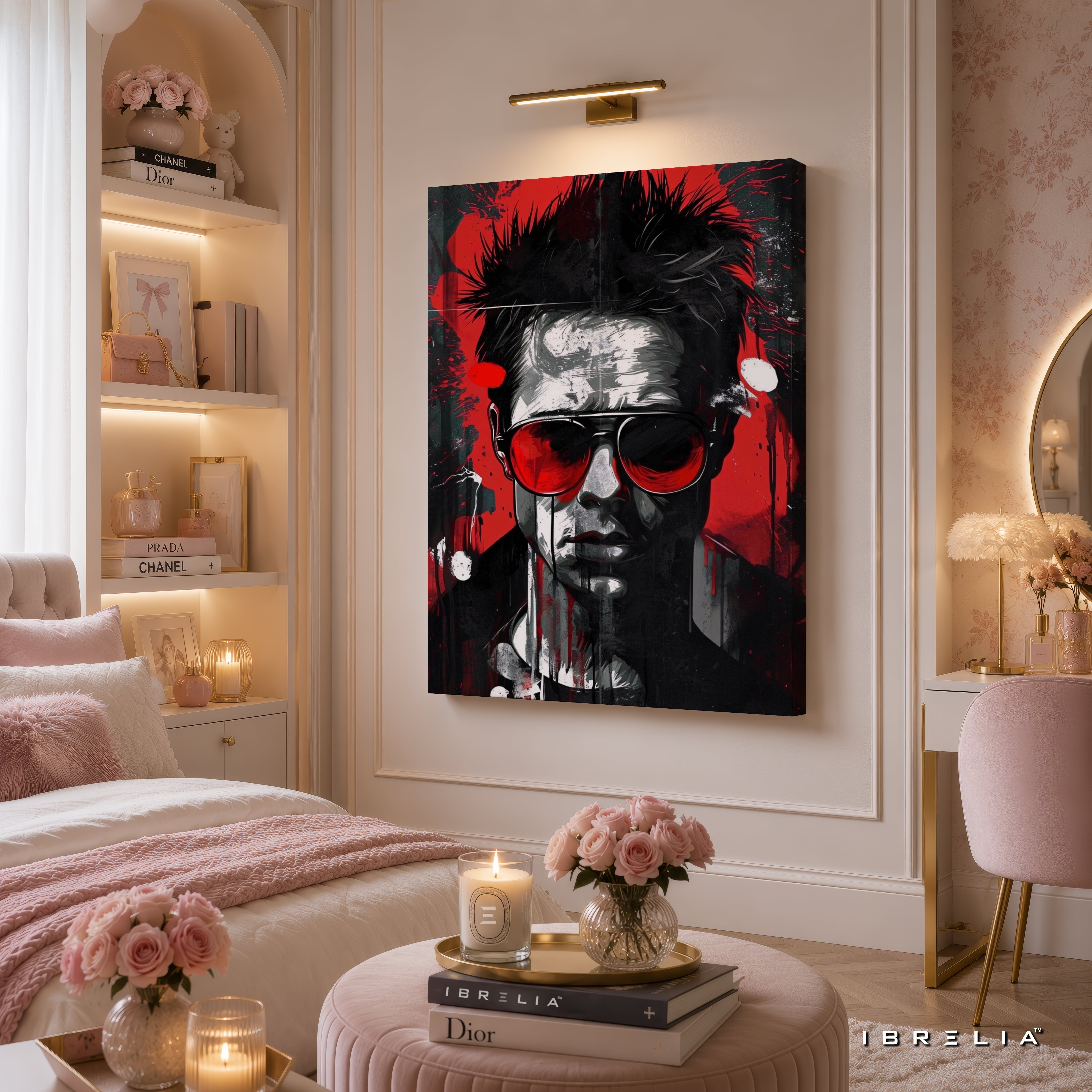Tyler Durden Abstract Portrait Premium Canvas Wall Art – Fight Club Inspired Modern Movie Artwork | Red & Black Pop Art Decor | IBRELIA™