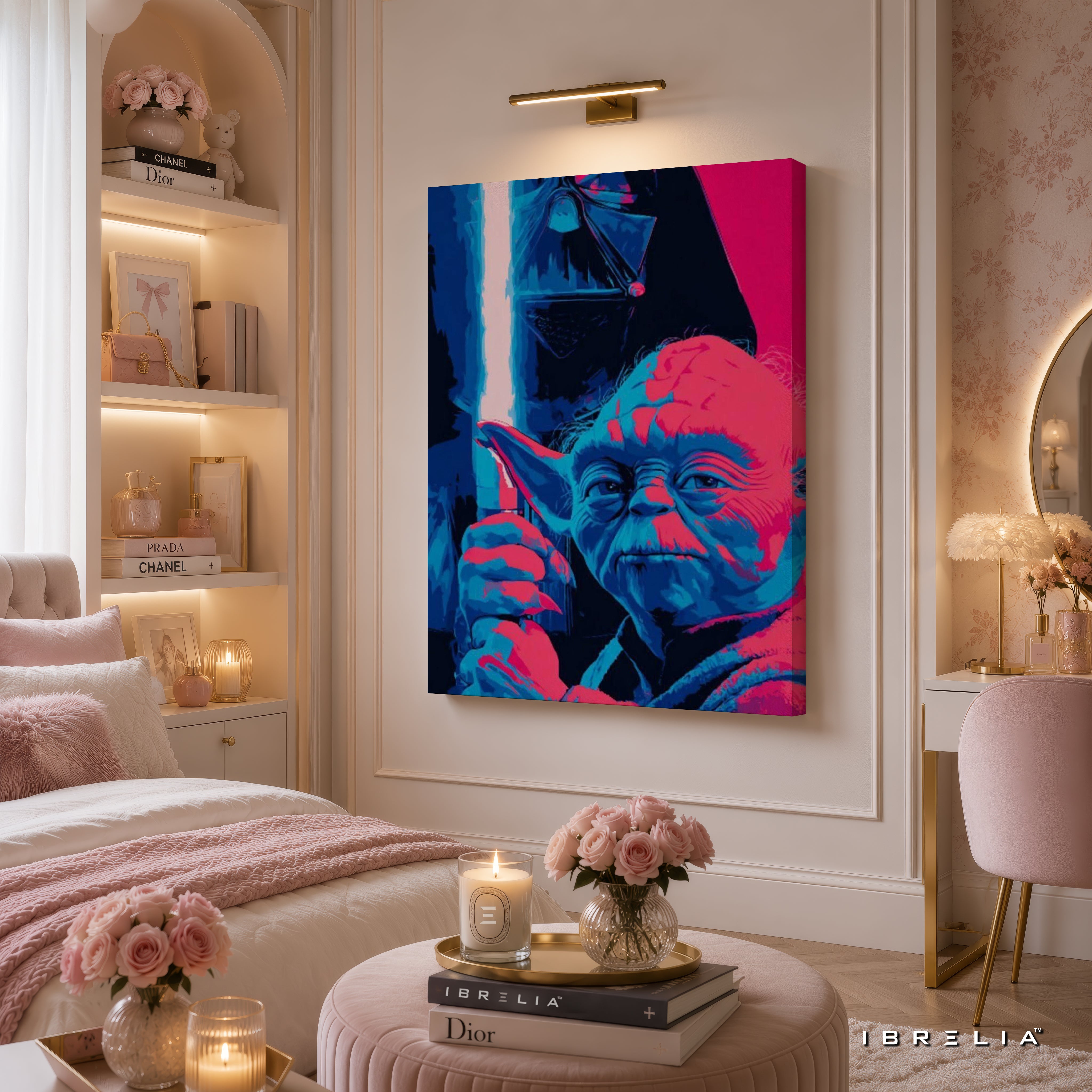 Yoda & Darth Vader Neon Premium Canvas Wall Art – Star Wars Lightsaber Poster | Sci-Fi Pop Art Decor | IBRELIA™