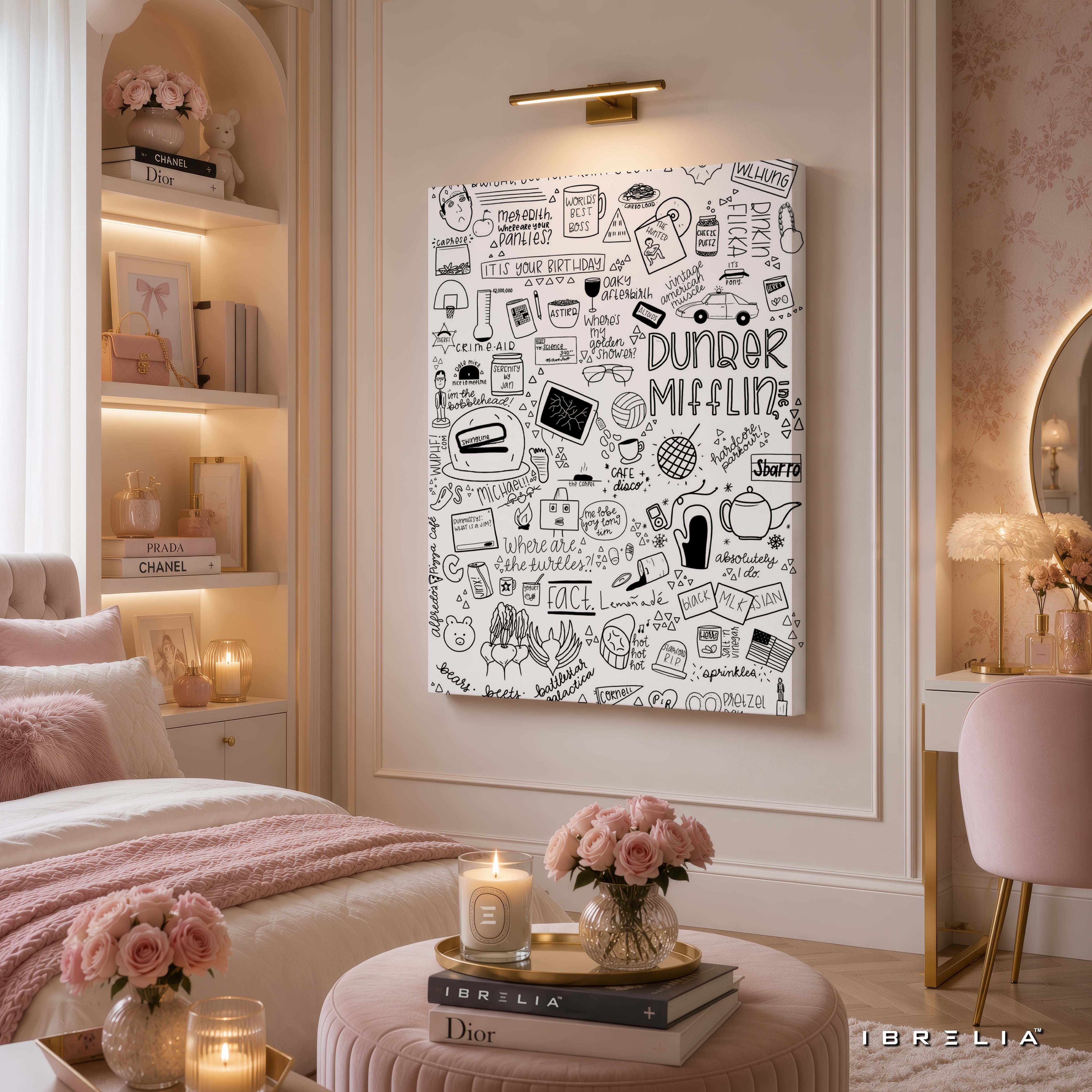The Office Dunder Mifflin Doodle Premium Wall Art – Iconic Sitcom Illustration 4K Wrapped MDF Frame | IBRELIA™