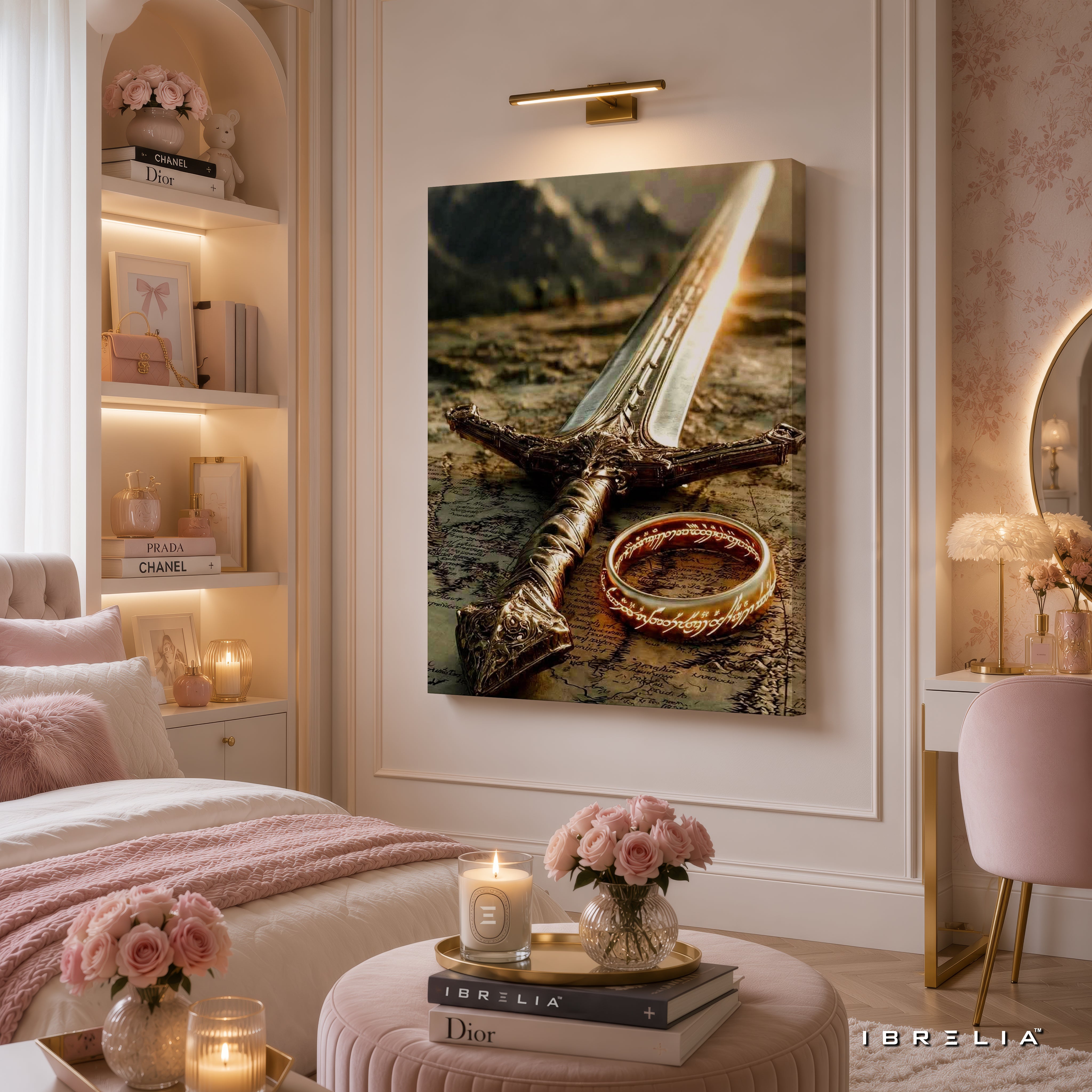 The Lord of the Rings Andúril Sword & One Ring Premium Canvas Wall Art – Legendary Middle-earth Fantasy Artwork | IBRELIA™