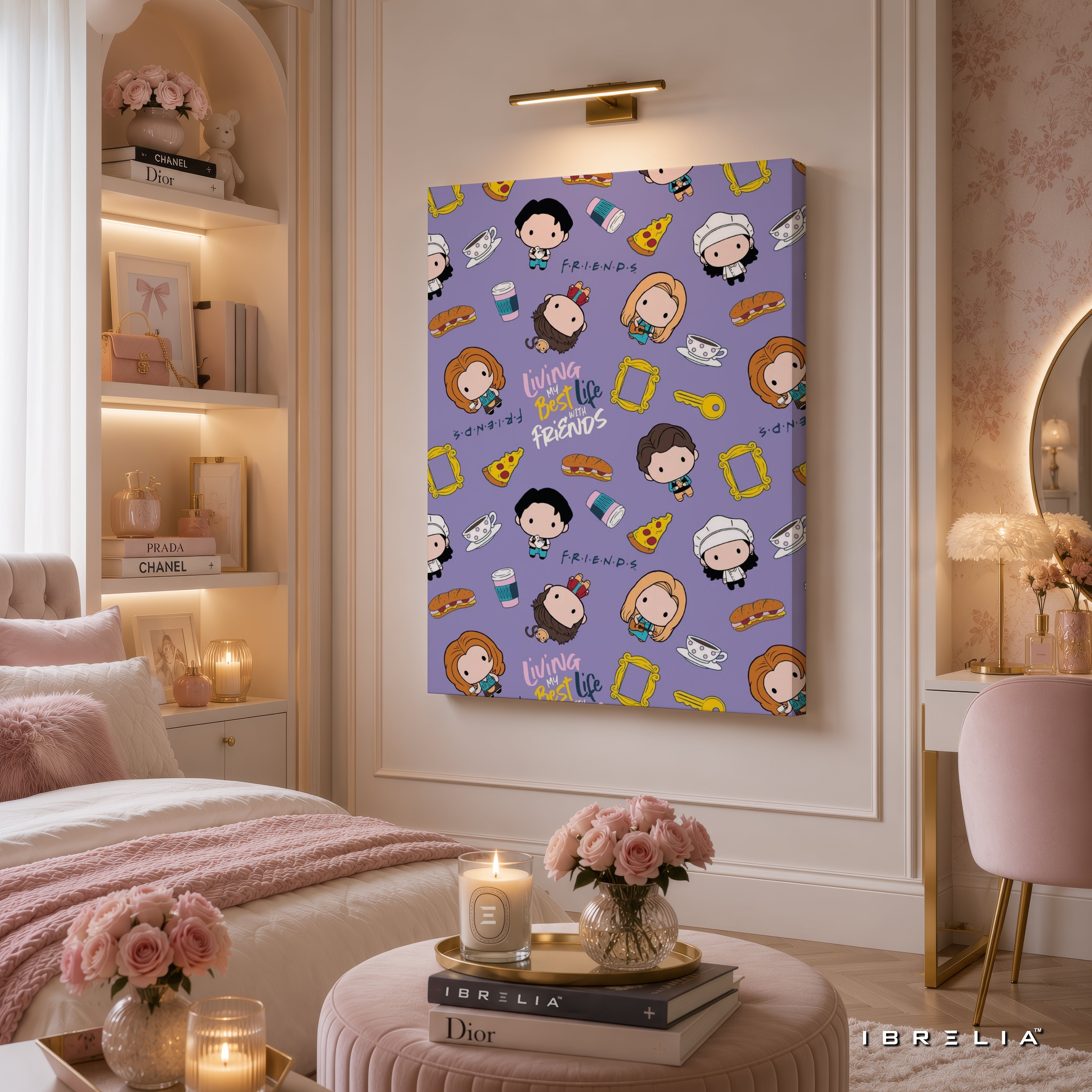 Friends Chibi Cartoon Canvas Wall Art – Cute Friends Character Pattern Canvas Print | Kawaii Sitcom Wall Decor | IBRELIA™