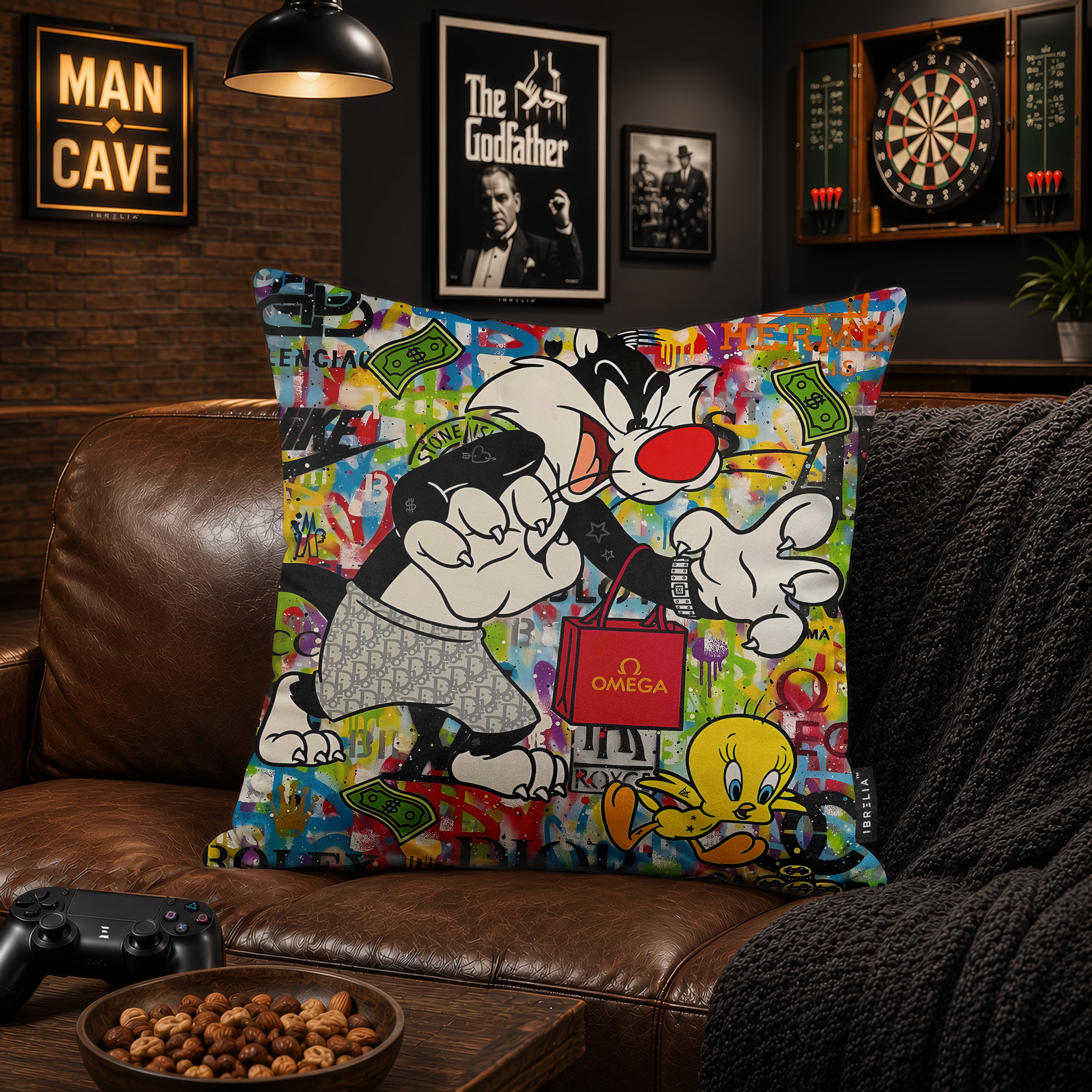 Sylvester & Tweety Luxury Money Pop Art Cushion | Premium Velvet Suede | Double-Sided Print