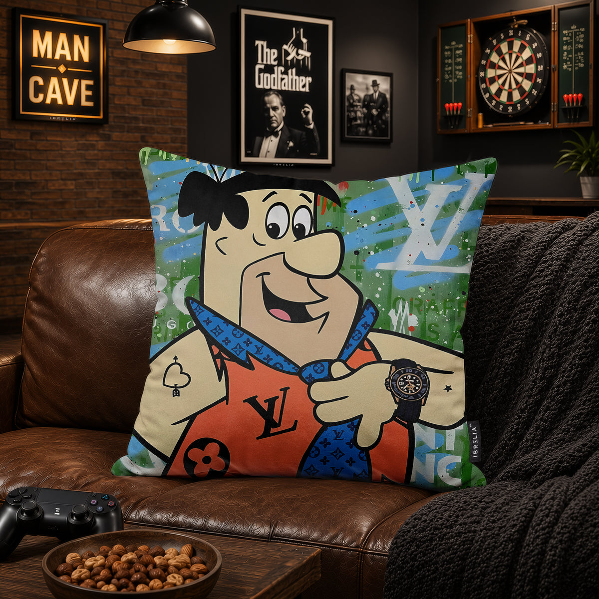 Fred Flintstone Luxury Fashion Pop Art Cushion | Premium Velvet Suede | Double-Sided Print