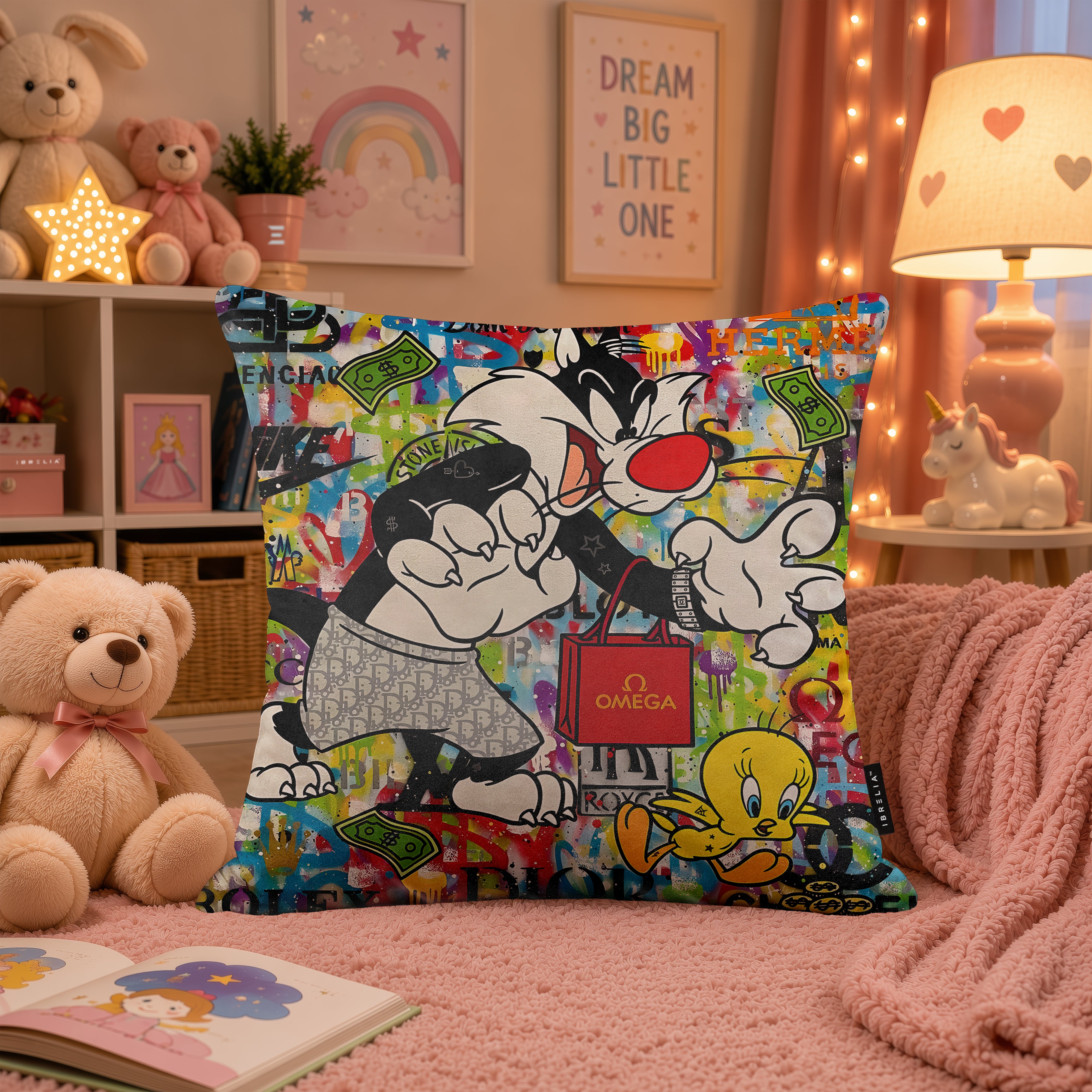 Sylvester & Tweety Luxury Money Pop Art Cushion | Premium Velvet Suede | Double-Sided Print