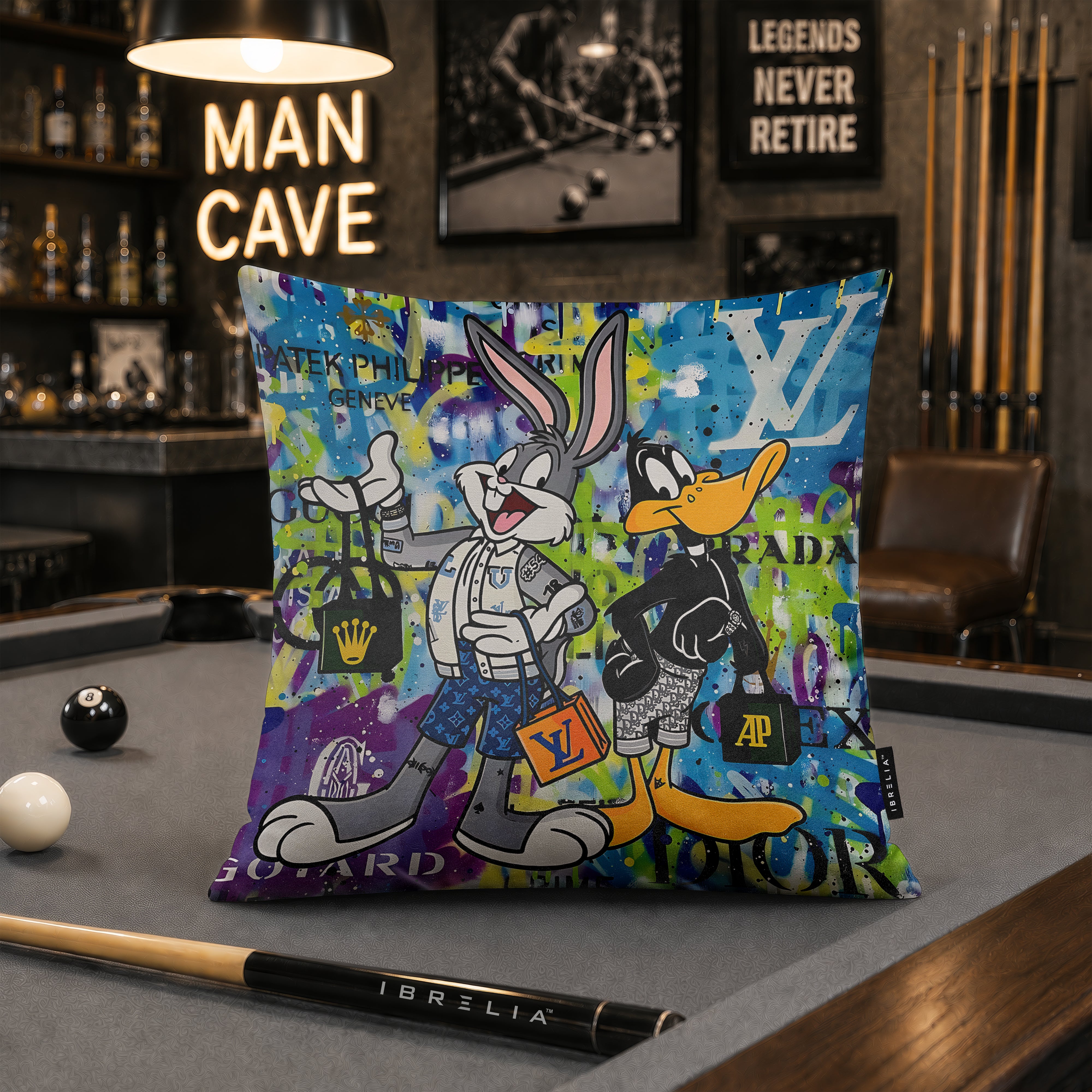 Bugs Bunny & Daffy Duck Luxury Shopping Pop Art Cushion | Premium Velvet Suede | Double-Sided Print