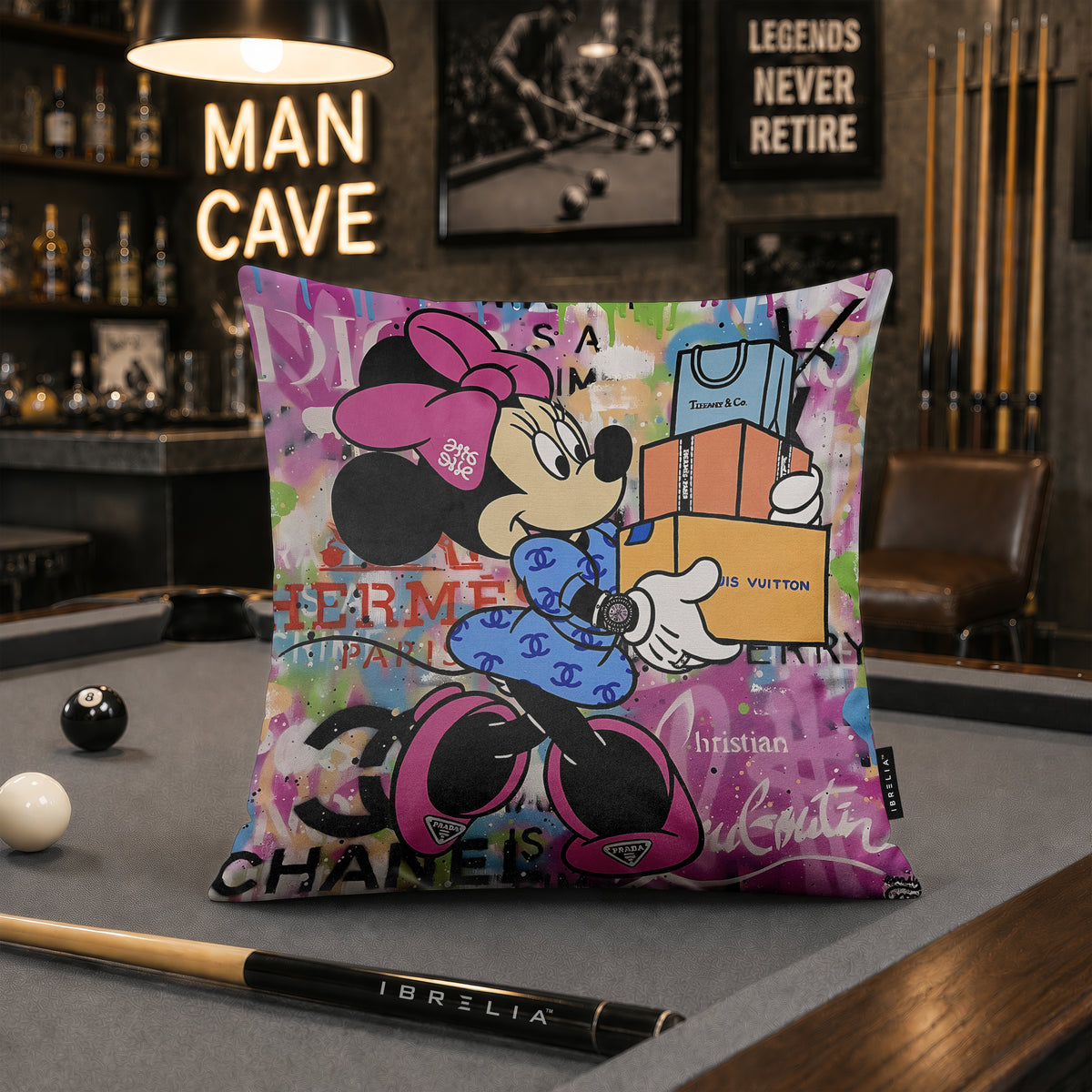 Minnie Mouse Luxury Shopping Bags Pop Art Cushion | Premium Velvet Suede | Double-Sided Print