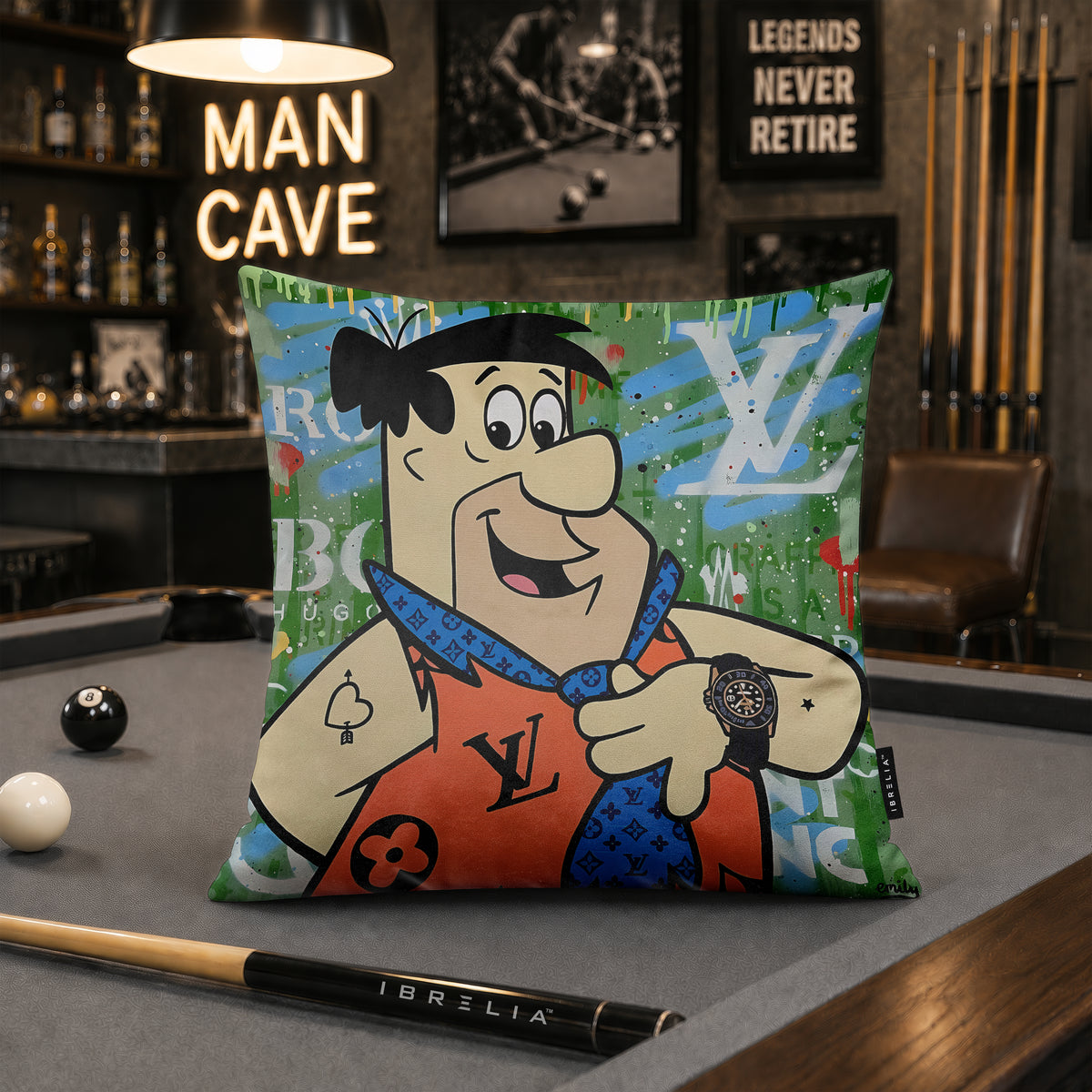 Fred Flintstone Luxury Fashion Pop Art Cushion | Premium Velvet Suede | Double-Sided Print