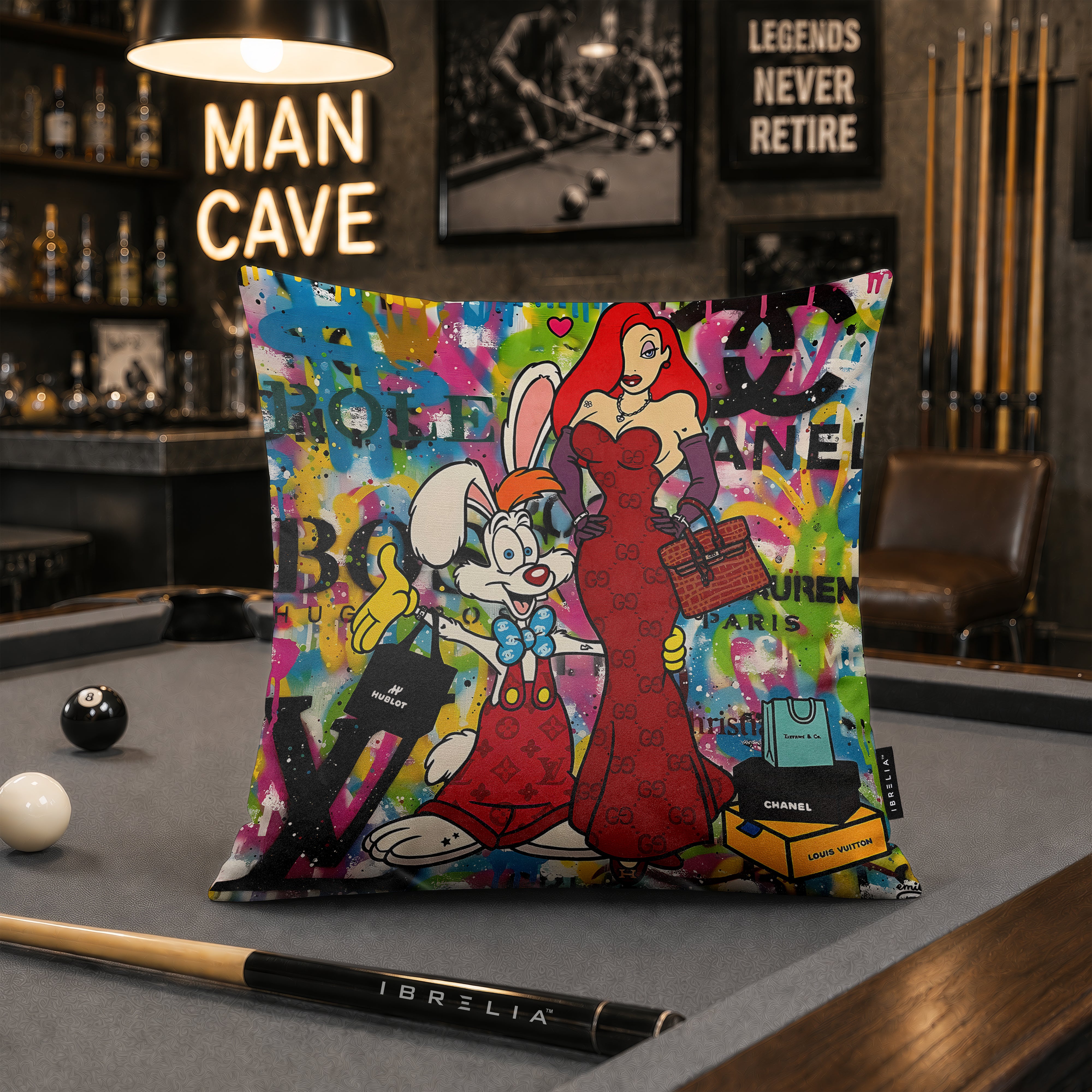 Roger & Jessica Rabbit Luxury Pop Art Cushion | Premium Velvet Suede | Double-Sided Print