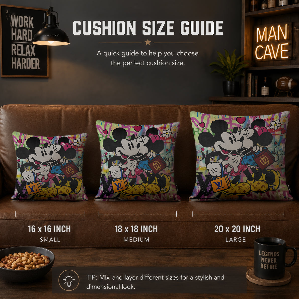 Mickey & Minnie Luxury Kiss Pop Art Cushion | Premium Velvet Suede | Double-Sided Print