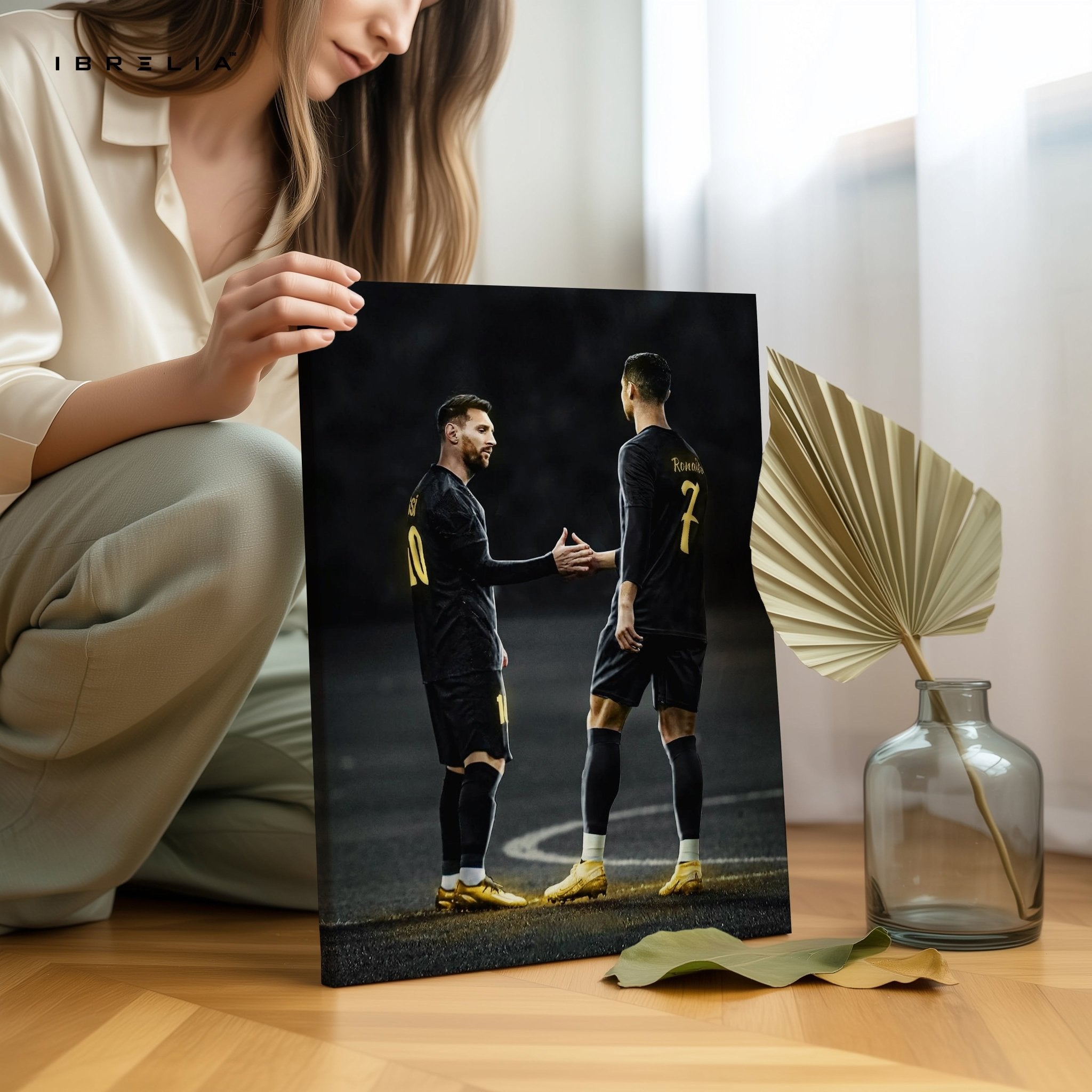 Messi × Ronaldo Handshake Wall Frame | 4K Ultra Wrap Frame Wall Art in Pakistan | IBRELIA™ - IBRELIA