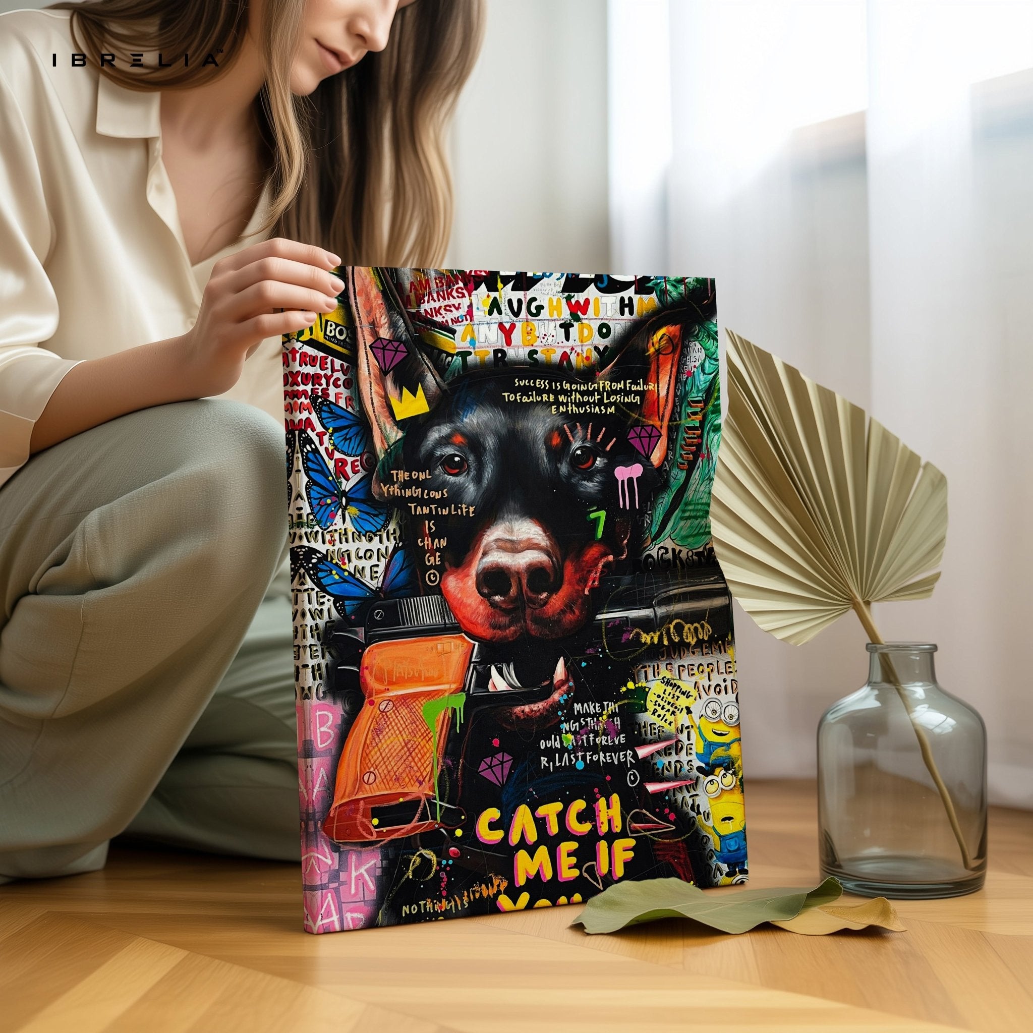 Graffiti Doberman “Catch Me If You Can” Wall Frame | 4K Ultra Wrap Frame Wall Art in Pakistan | IBRELIA™ - IBRELIA