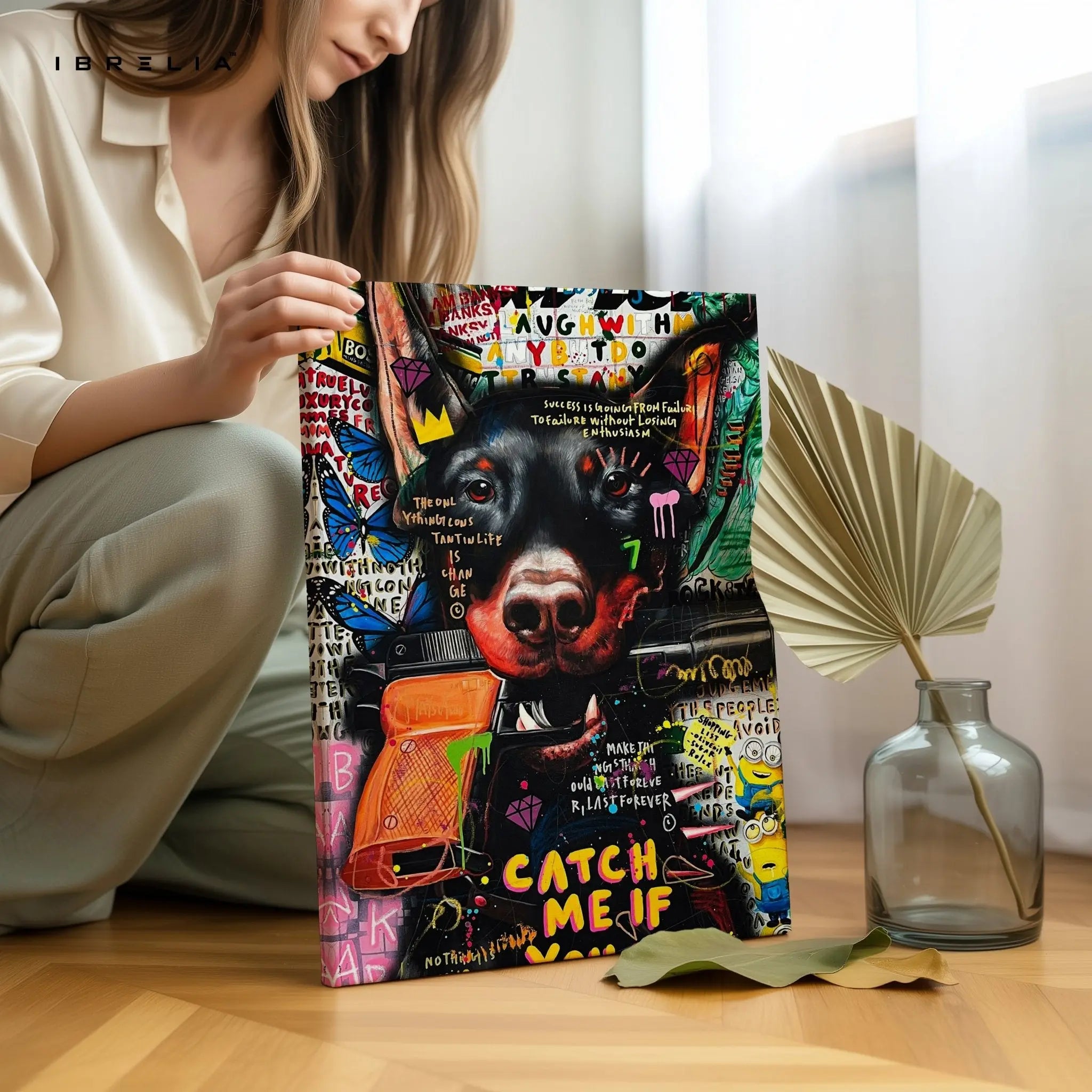 Graffiti Doberman “Catch Me If You Can” Wall Frame | 4K Ultra Wrap Frame Wall Art in Pakistan | IBRELIA™ - IBRELIA
