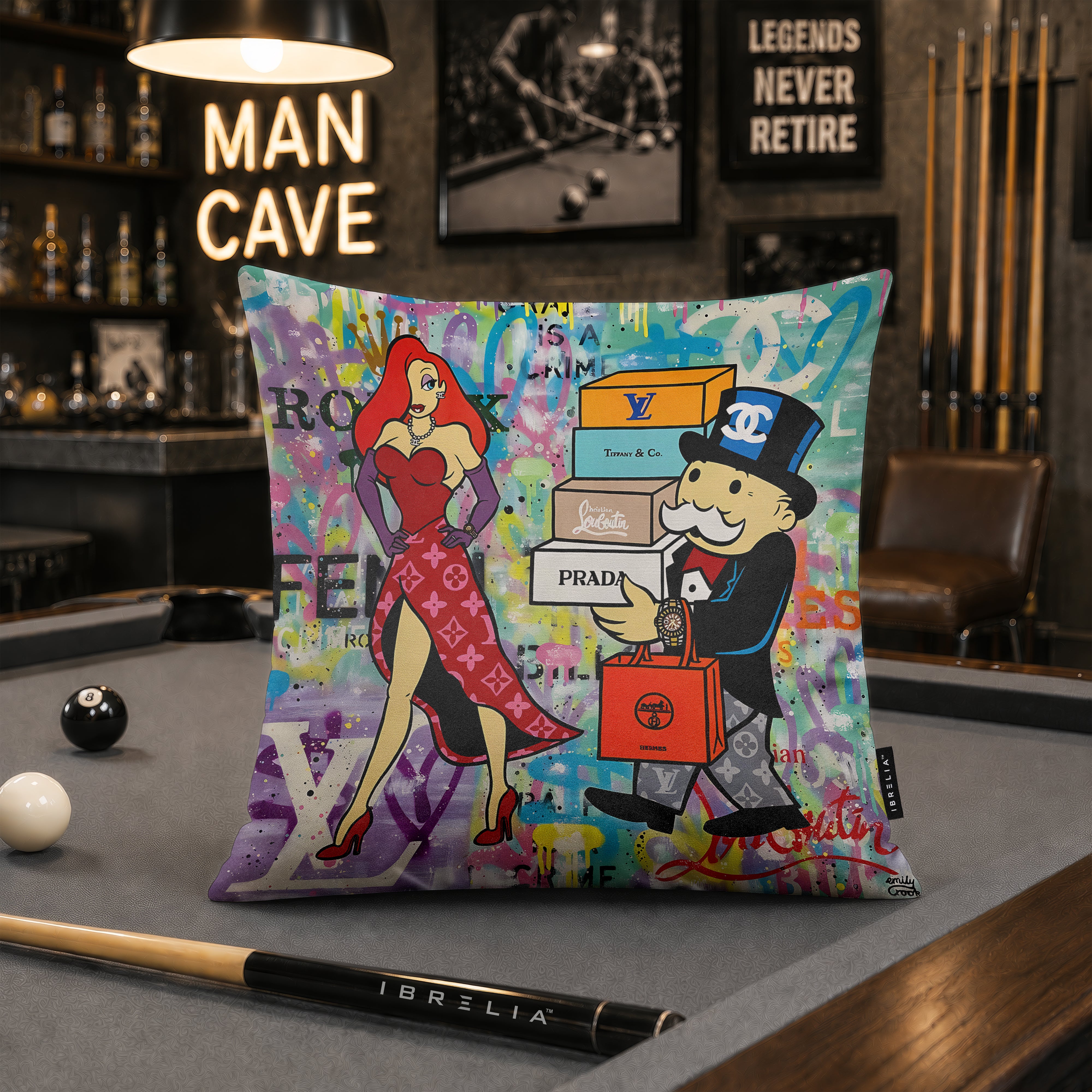Luxury Shopping Cartoon Pop Art Cushion | Premium Velvet Suede | Double-Sided Print