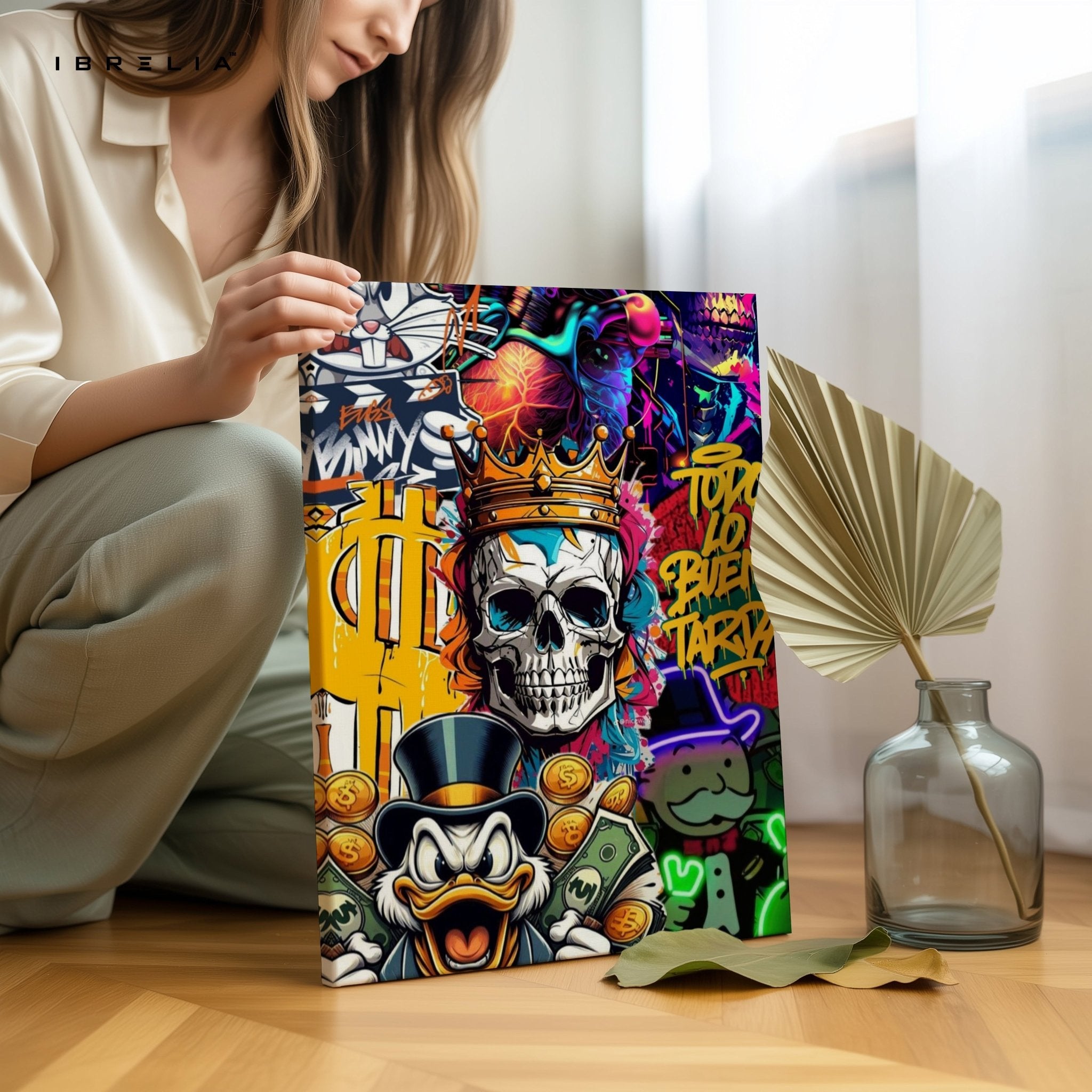 Crowned Skull Money Graffiti Wall Frame | 4K Ultra Wrap Frame Wall Art in Pakistan | IBRELIA™ - IBRELIA