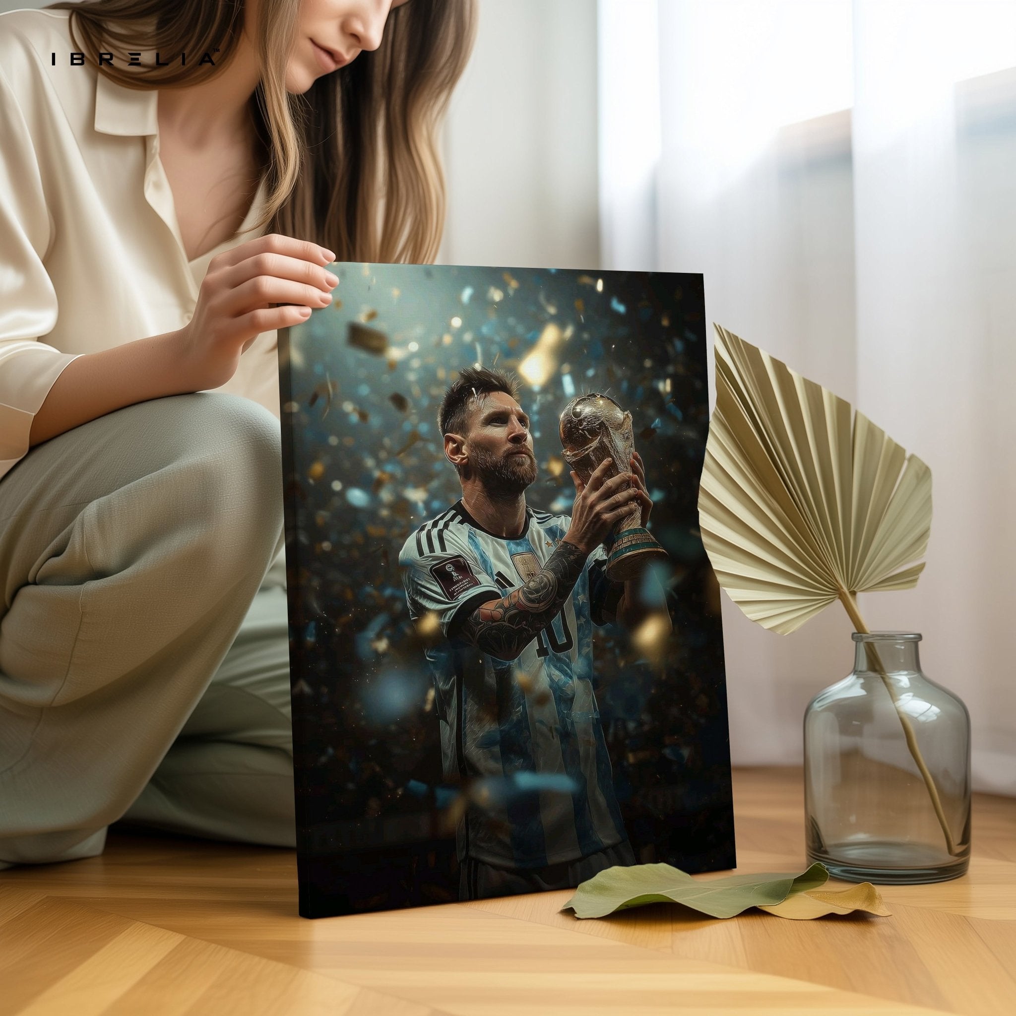 Lionel Messi World Champion Trophy Wall Frame | 4K Ultra Wrap Frame Wall Art in Pakistan | IBRELIA™ - IBRELIA