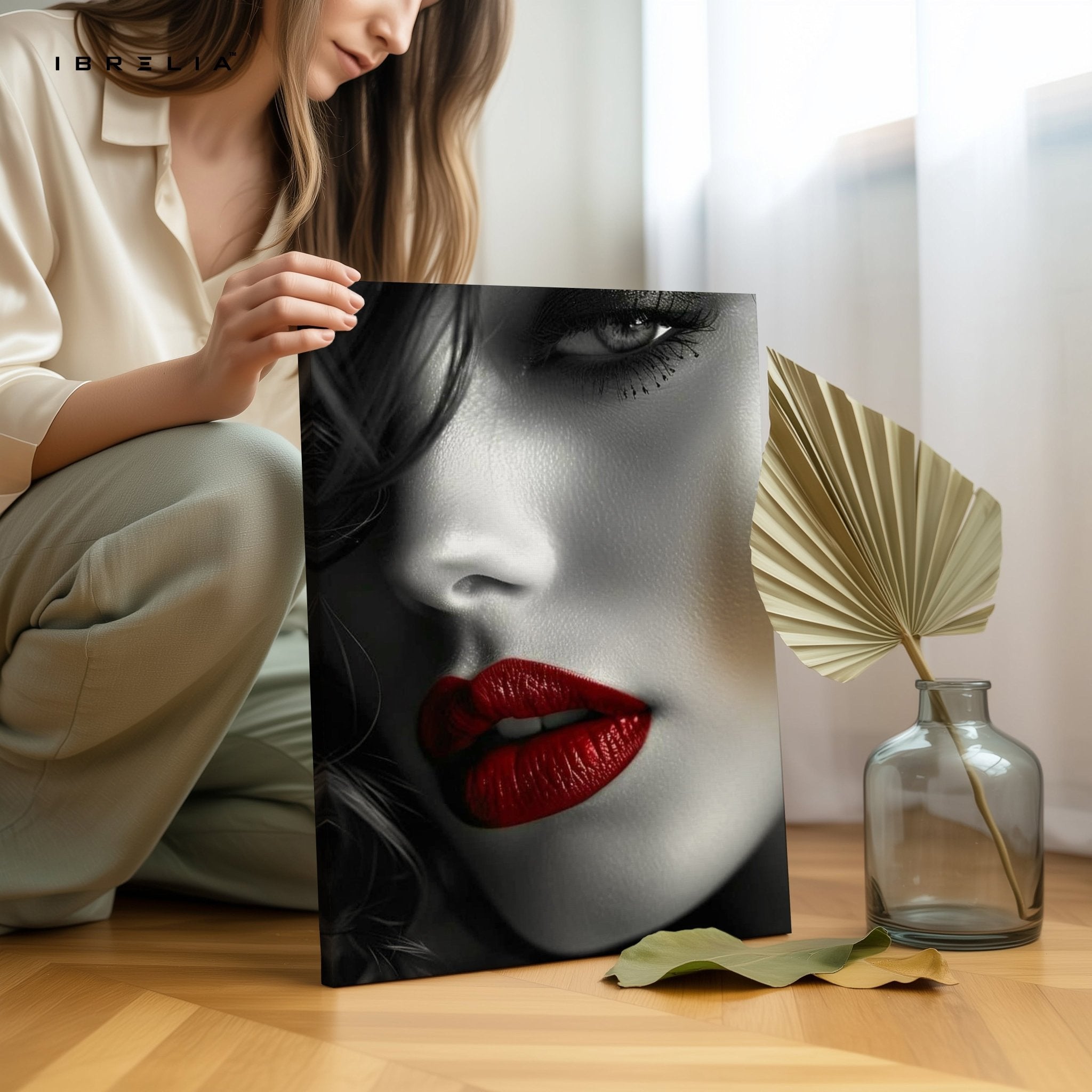 Red Lips Noir Wall Frame | 4K Ultra Wrap Frame Wall Art in Pakistan | IBRELIA™ - IBRELIA