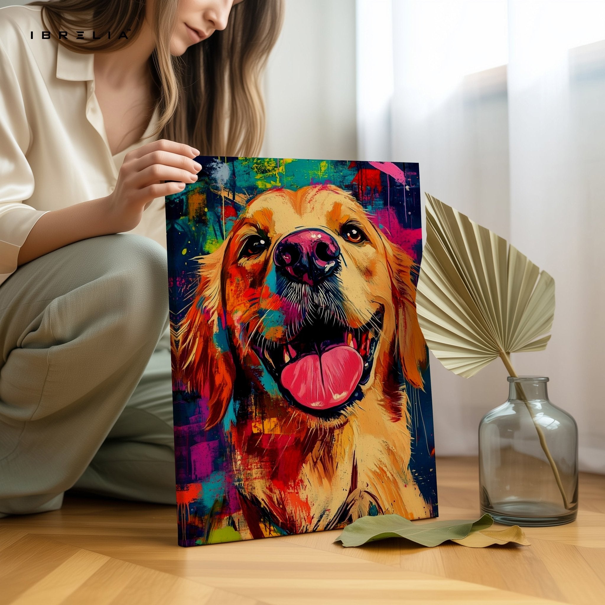 Colorful Golden Retriever Wall Frame | 4K Ultra Wrap Frame Wall Art in Pakistan | IBRELIA™ - IBRELIA