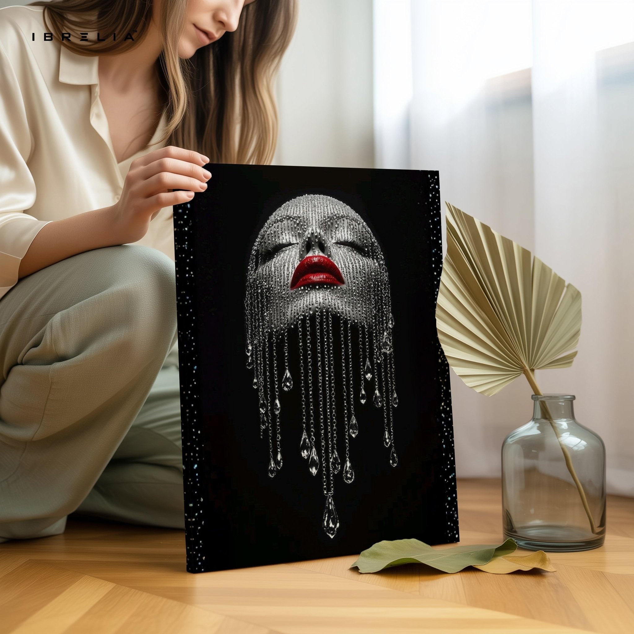 Diamond Veil Red Lips Wall Frame | 4K Ultra Wrap Frame Wall Art in Pakistan | IBRELIA™ - IBRELIA