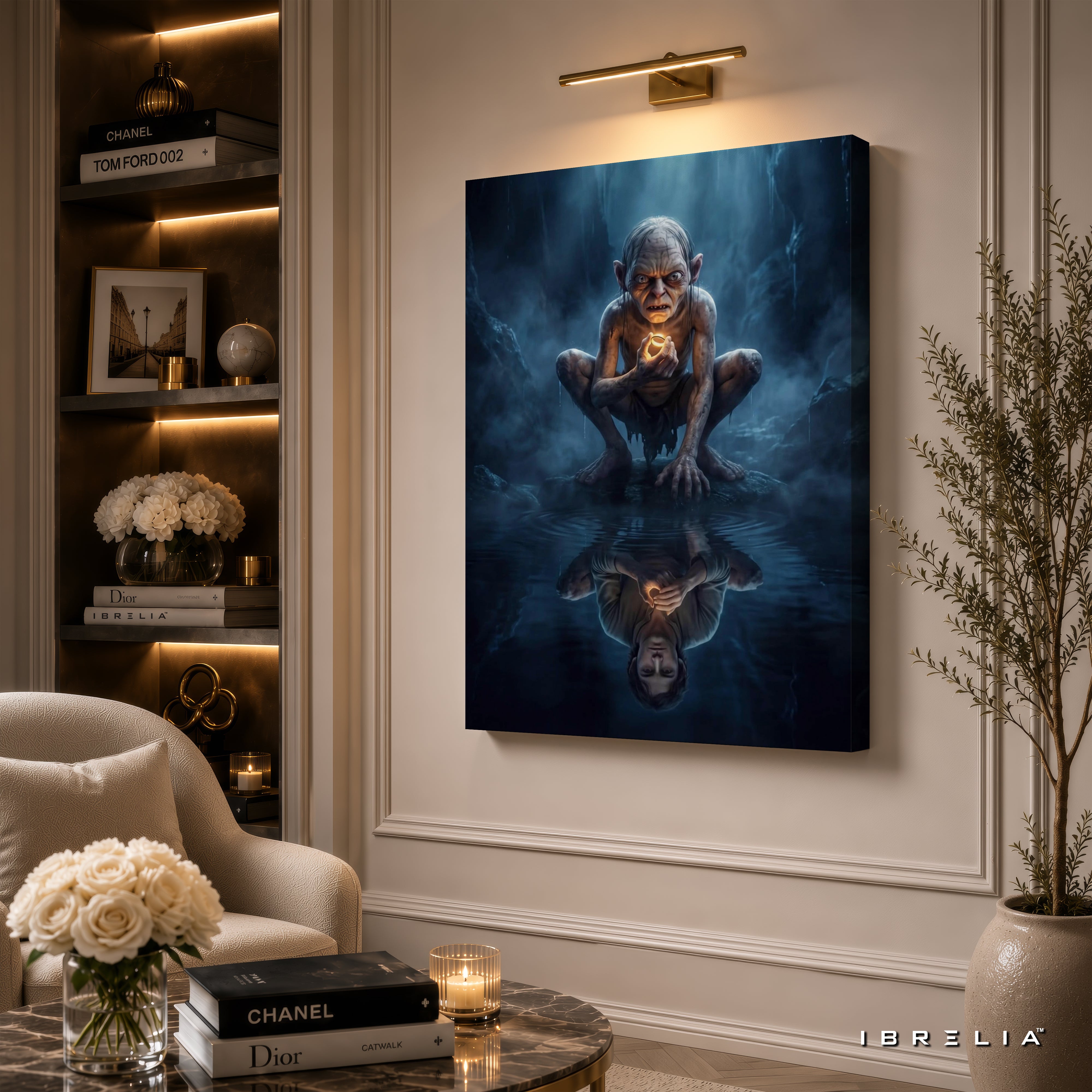 Gollum & The One Ring Premium Canvas Wall Art – Lord of the Rings Fantasy Artwork | Middle-earth Movie Decor | IBRELIA™